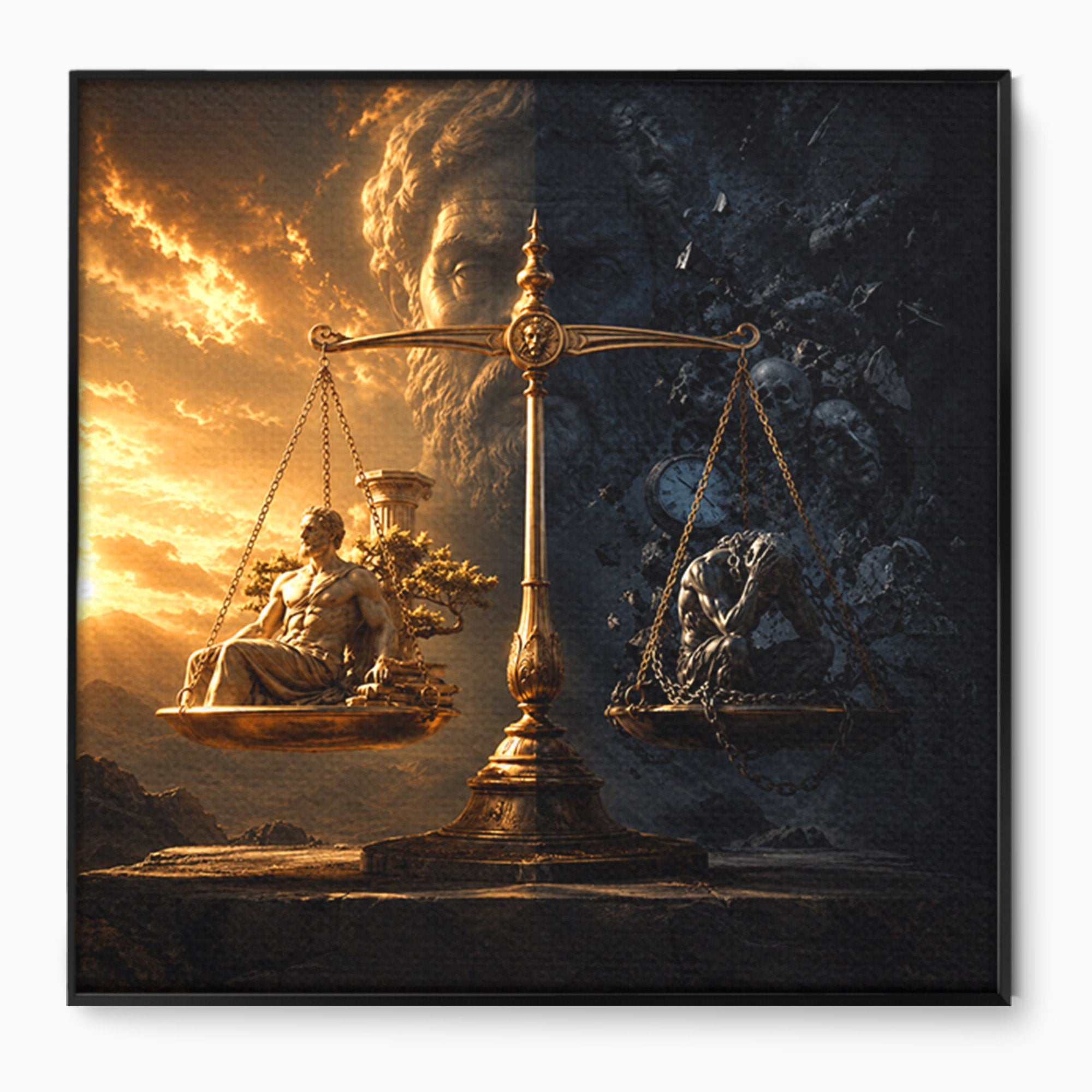 Tablou Canvas Premium LuxCanva® T1027, Balanta Zeilor, Balanta, Zeitate, Mitologie, Apus, Living, Culori Vibrante
