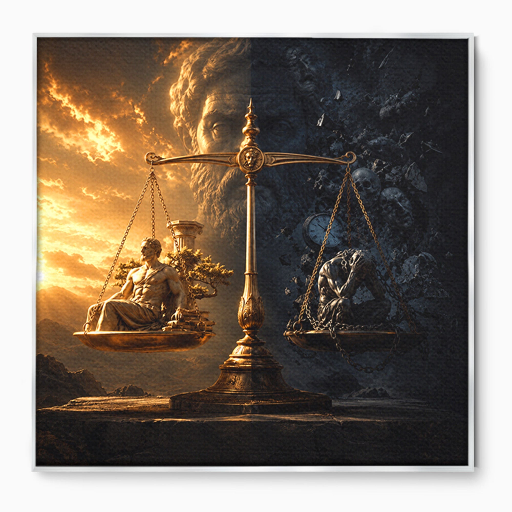 Tablou Canvas Premium LuxCanva® T1027, Balanta Zeilor, Balanta, Zeitate, Mitologie, Apus, Living, Culori Vibrante