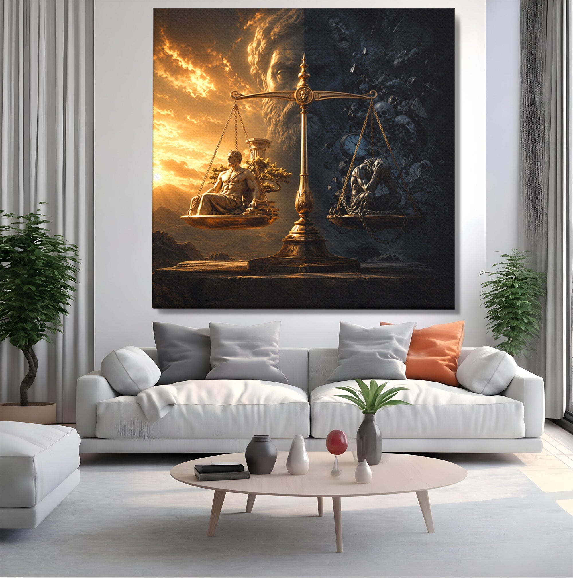 Tablou Canvas Premium LuxCanva® T1027, Balanta Zeilor, Balanta, Zeitate, Mitologie, Apus, Living, Culori Vibrante