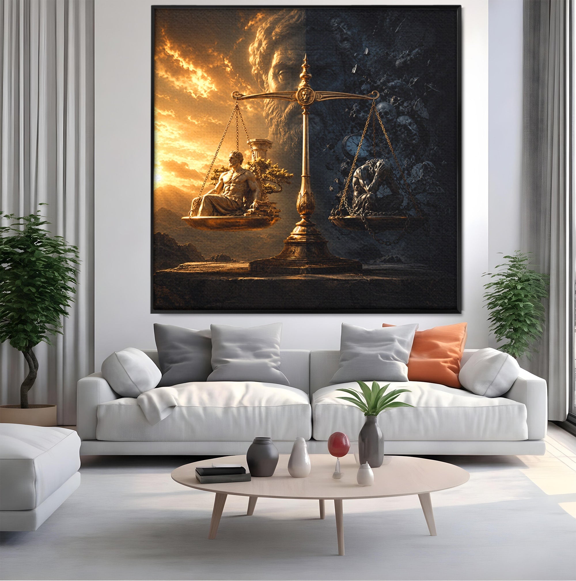 Tablou Canvas Premium LuxCanva® T1027, Balanta Zeilor, Balanta, Zeitate, Mitologie, Apus, Living, Culori Vibrante