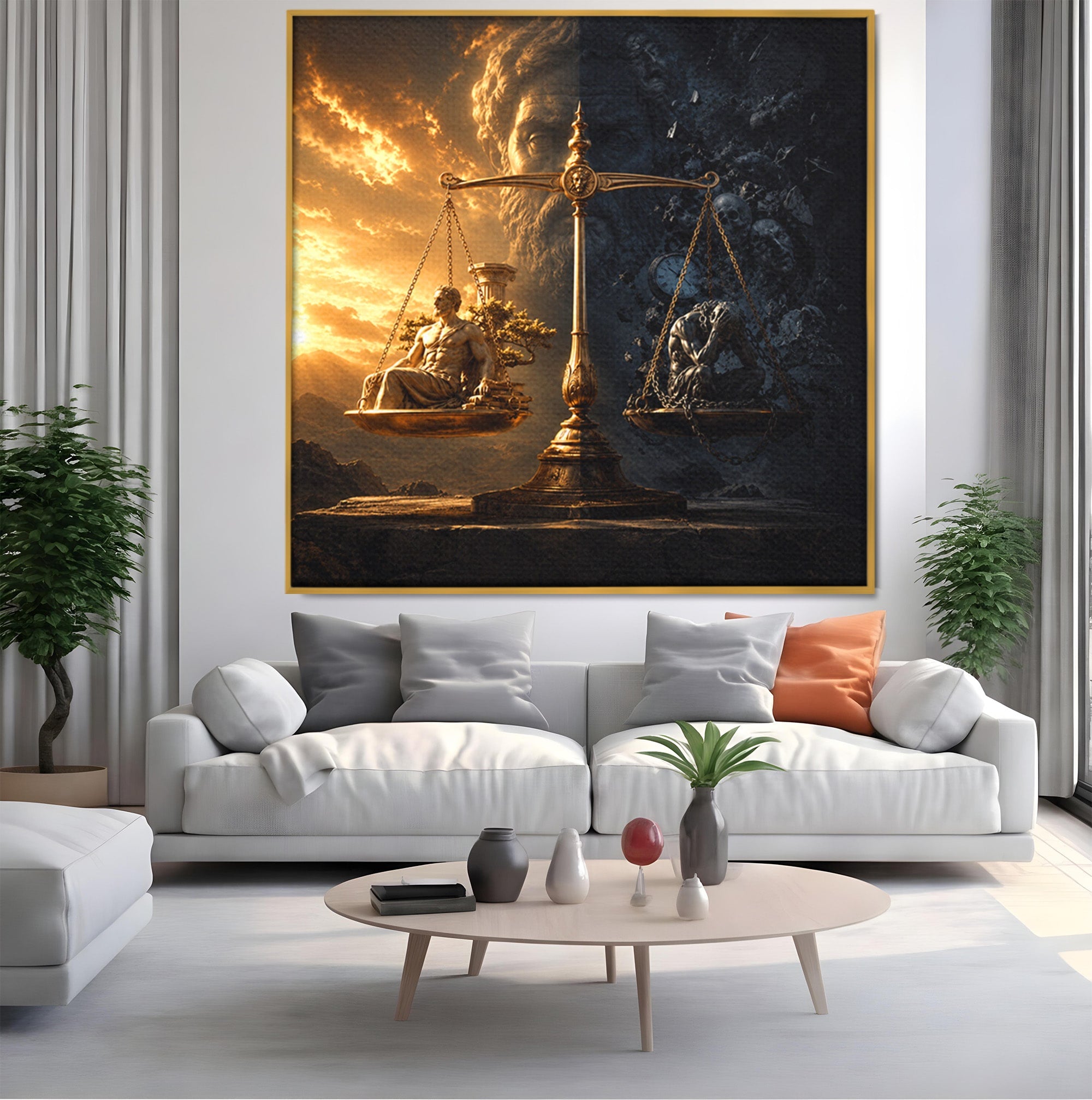 Tablou Canvas Premium LuxCanva® T1027, Balanta Zeilor, Balanta, Zeitate, Mitologie, Apus, Living, Culori Vibrante