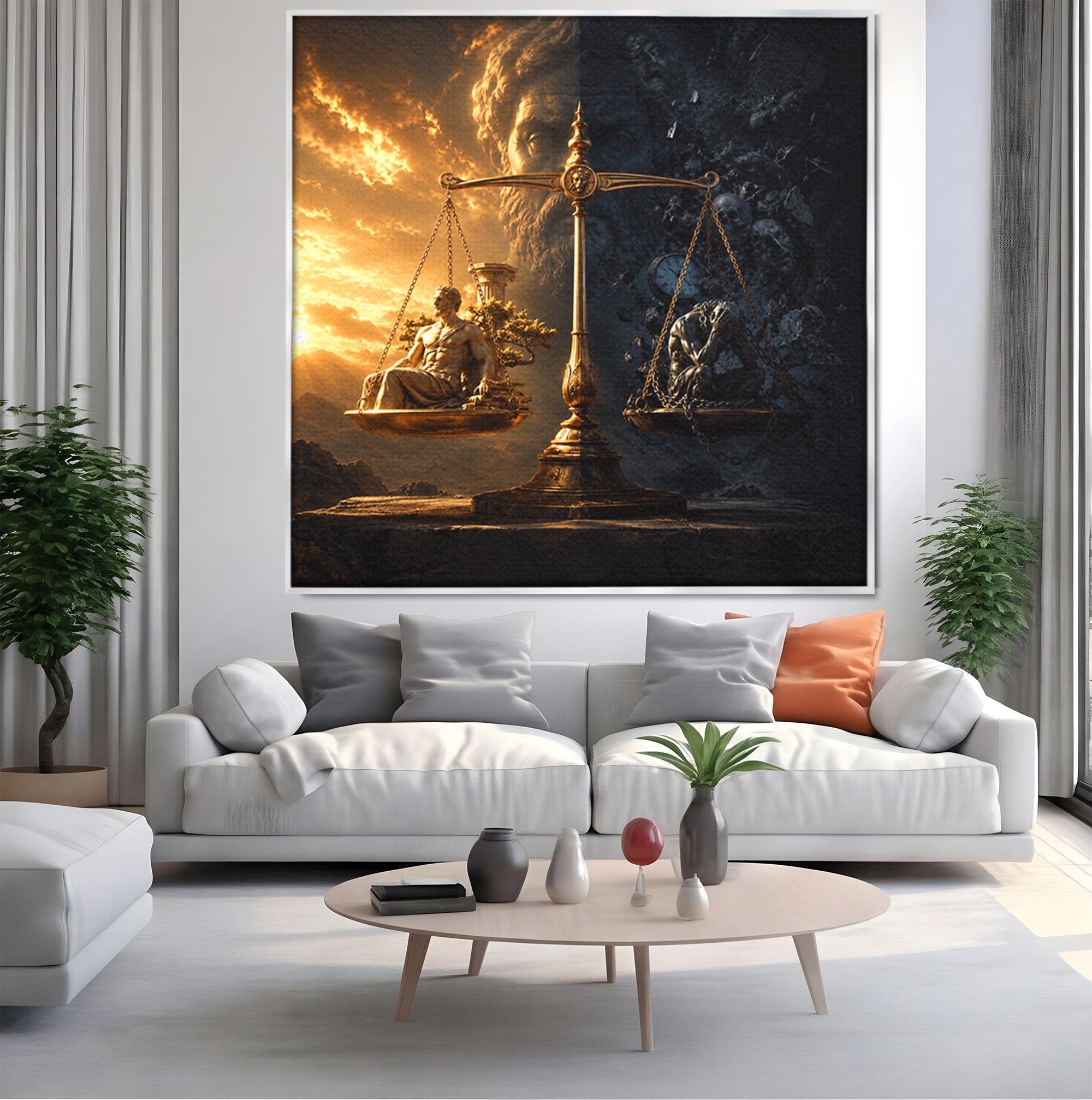 Tablou Canvas Premium LuxCanva® T1027, Balanta Zeilor, Balanta, Zeitate, Mitologie, Apus, Living, Culori Vibrante
