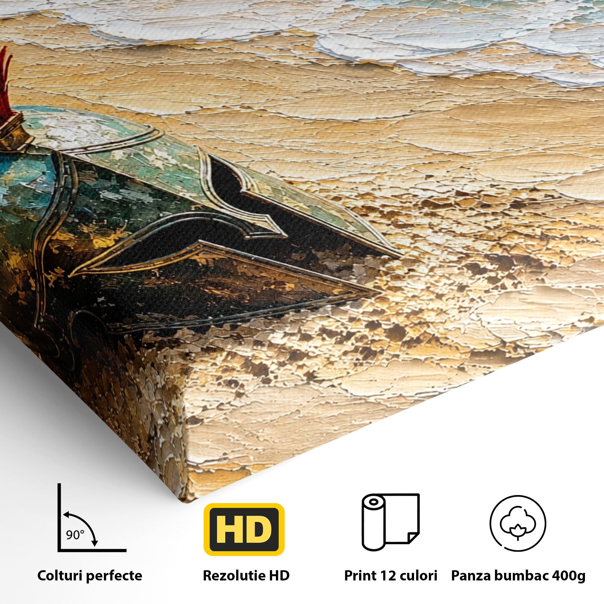 Tablou Canvas Premium LuxCanva® T1028, Coiful Spartan Pe Tarm, Coif, Spartan, Mare, Istorie, Razboinic, Living, Dormitor, Culori Vibrante