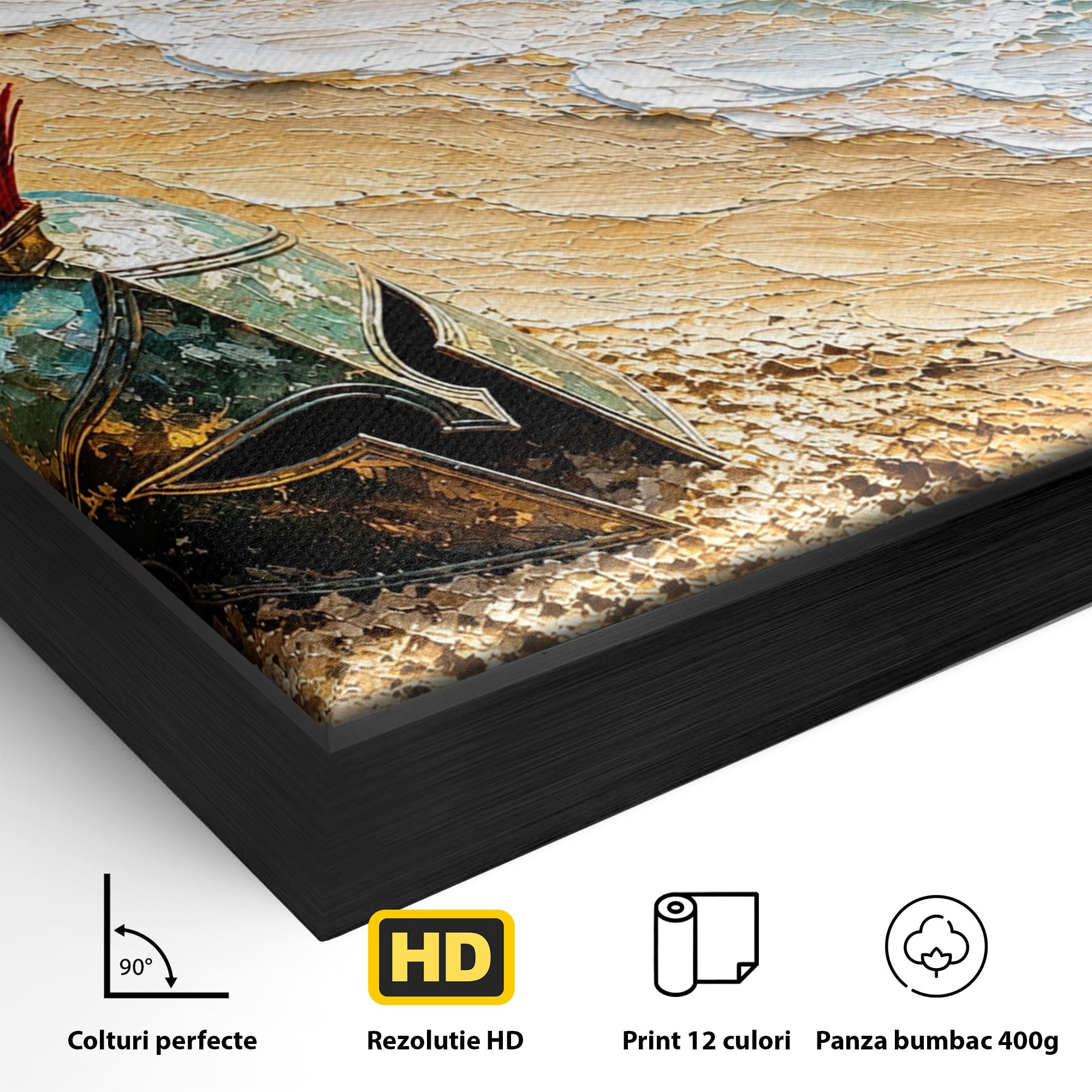 Tablou Canvas Premium LuxCanva® T1028, Coiful Spartan Pe Tarm, Coif, Spartan, Mare, Istorie, Razboinic, Living, Dormitor, Culori Vibrante