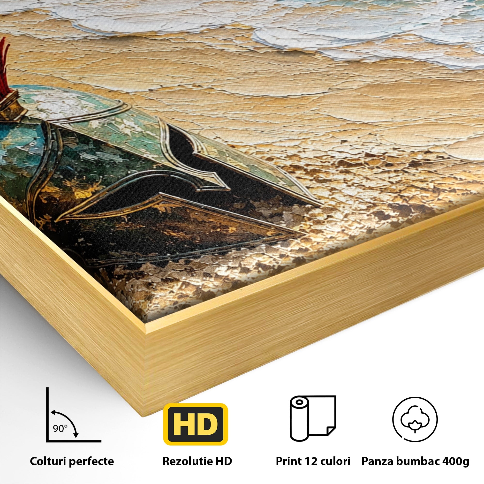 Tablou Canvas Premium LuxCanva® T1028, Coiful Spartan Pe Tarm, Coif, Spartan, Mare, Istorie, Razboinic, Living, Dormitor, Culori Vibrante