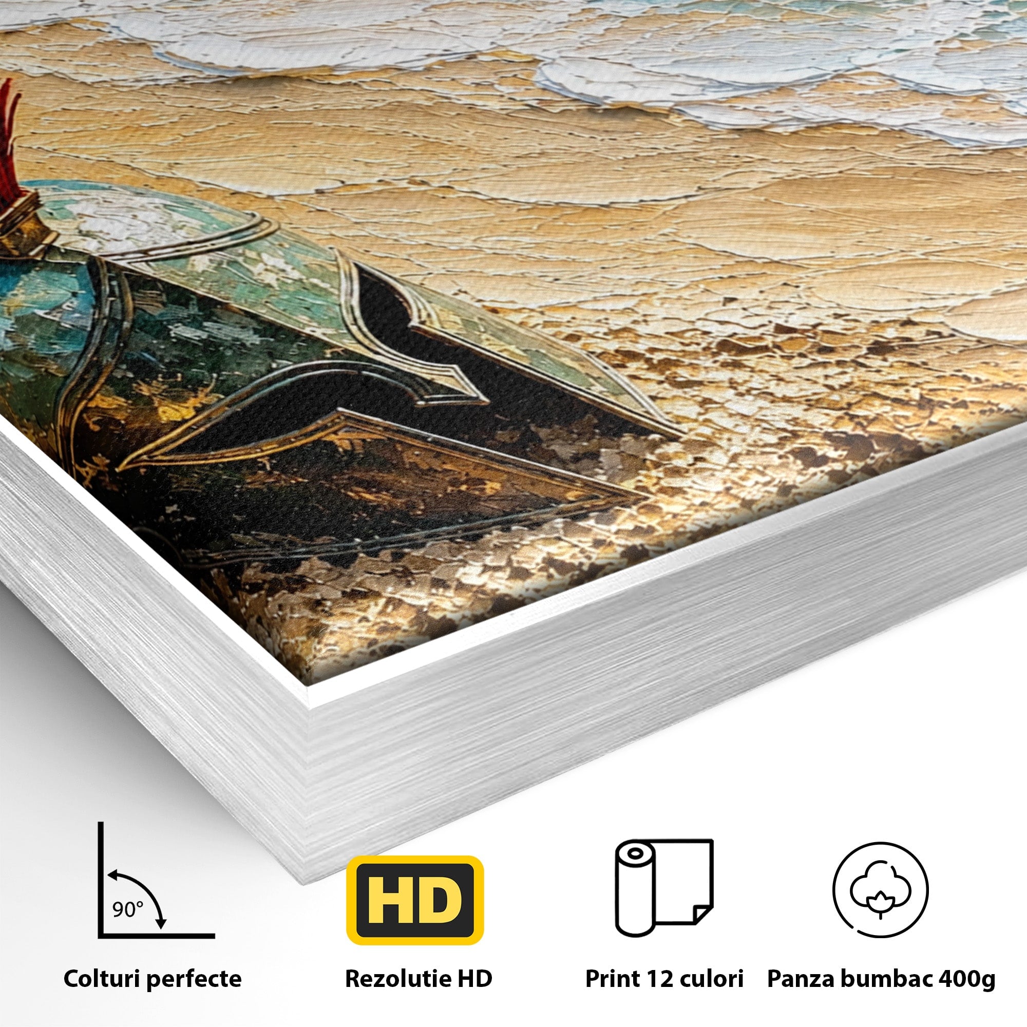 Tablou Canvas Premium LuxCanva® T1028, Coiful Spartan Pe Tarm, Coif, Spartan, Mare, Istorie, Razboinic, Living, Dormitor, Culori Vibrante