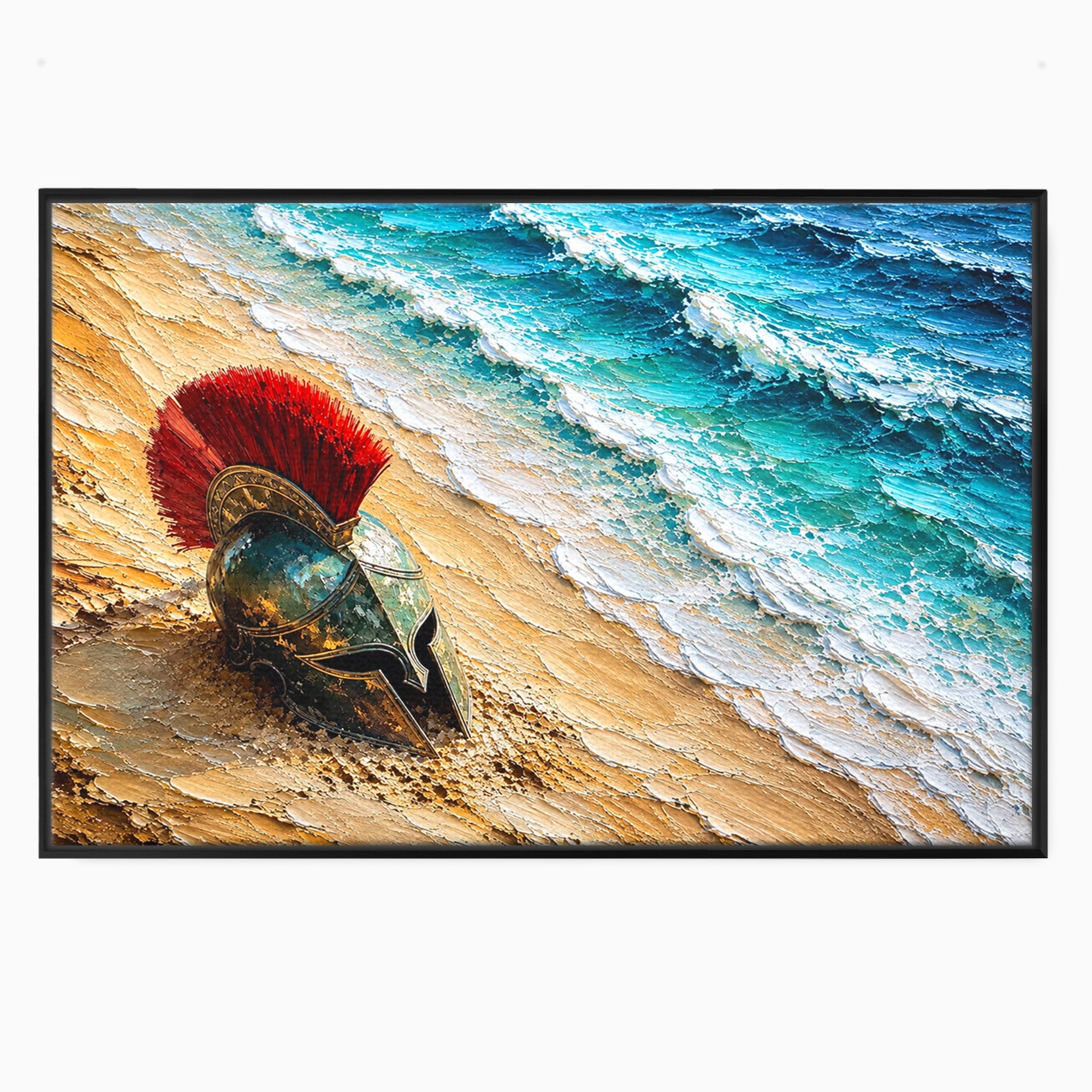 Tablou Canvas Premium LuxCanva® T1028, Coiful Spartan Pe Tarm, Coif, Spartan, Mare, Istorie, Razboinic, Living, Dormitor, Culori Vibrante