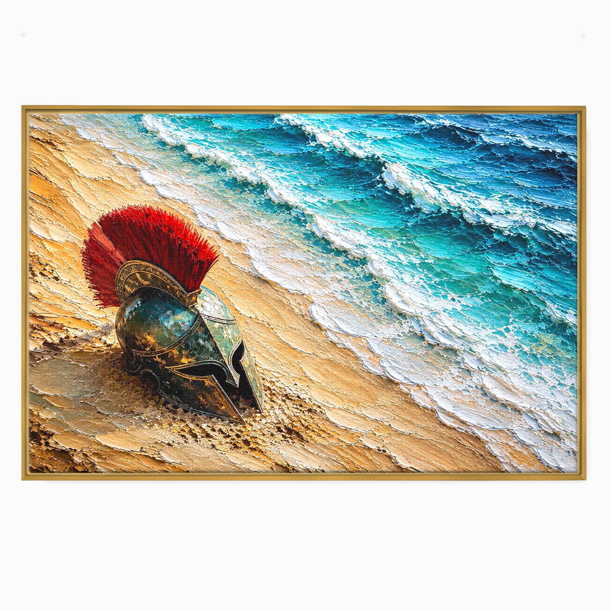 Tablou Canvas Premium LuxCanva® T1028, Coiful Spartan Pe Tarm, Coif, Spartan, Mare, Istorie, Razboinic, Living, Dormitor, Culori Vibrante