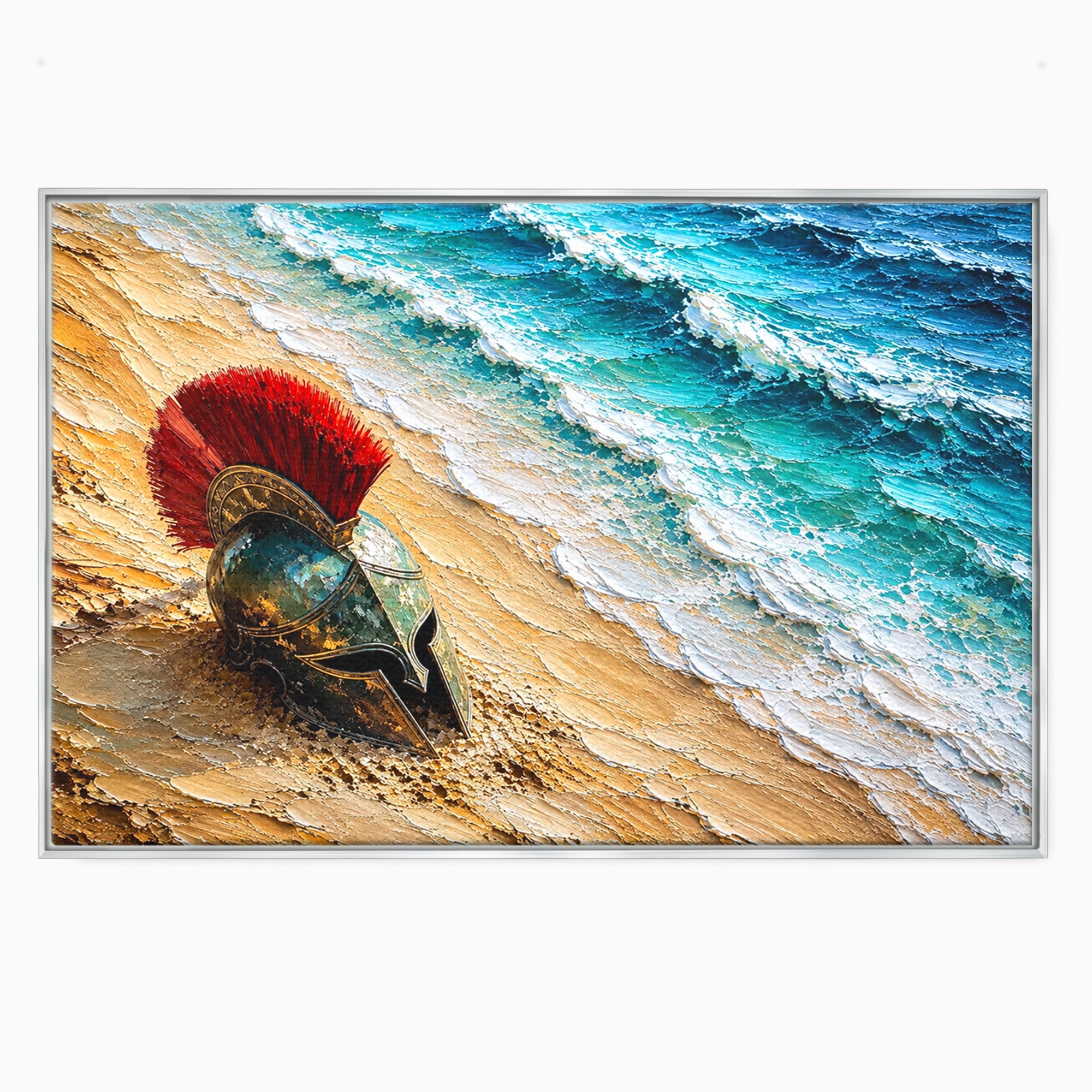 Tablou Canvas Premium LuxCanva® T1028, Coiful Spartan Pe Tarm, Coif, Spartan, Mare, Istorie, Razboinic, Living, Dormitor, Culori Vibrante