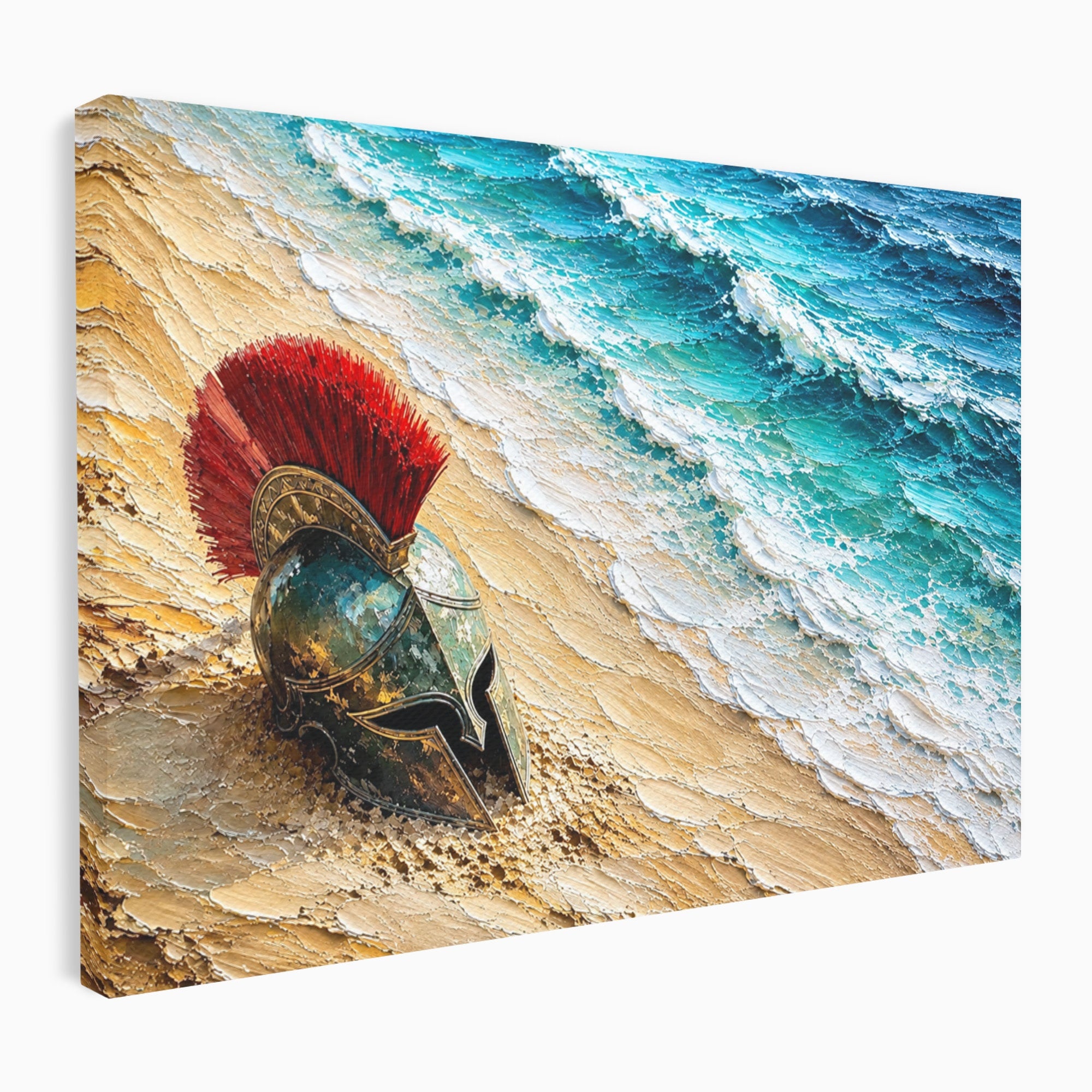 Tablou Canvas Premium LuxCanva® T1028, Coiful Spartan Pe Tarm, Coif, Spartan, Mare, Istorie, Razboinic, Living, Dormitor, Culori Vibrante