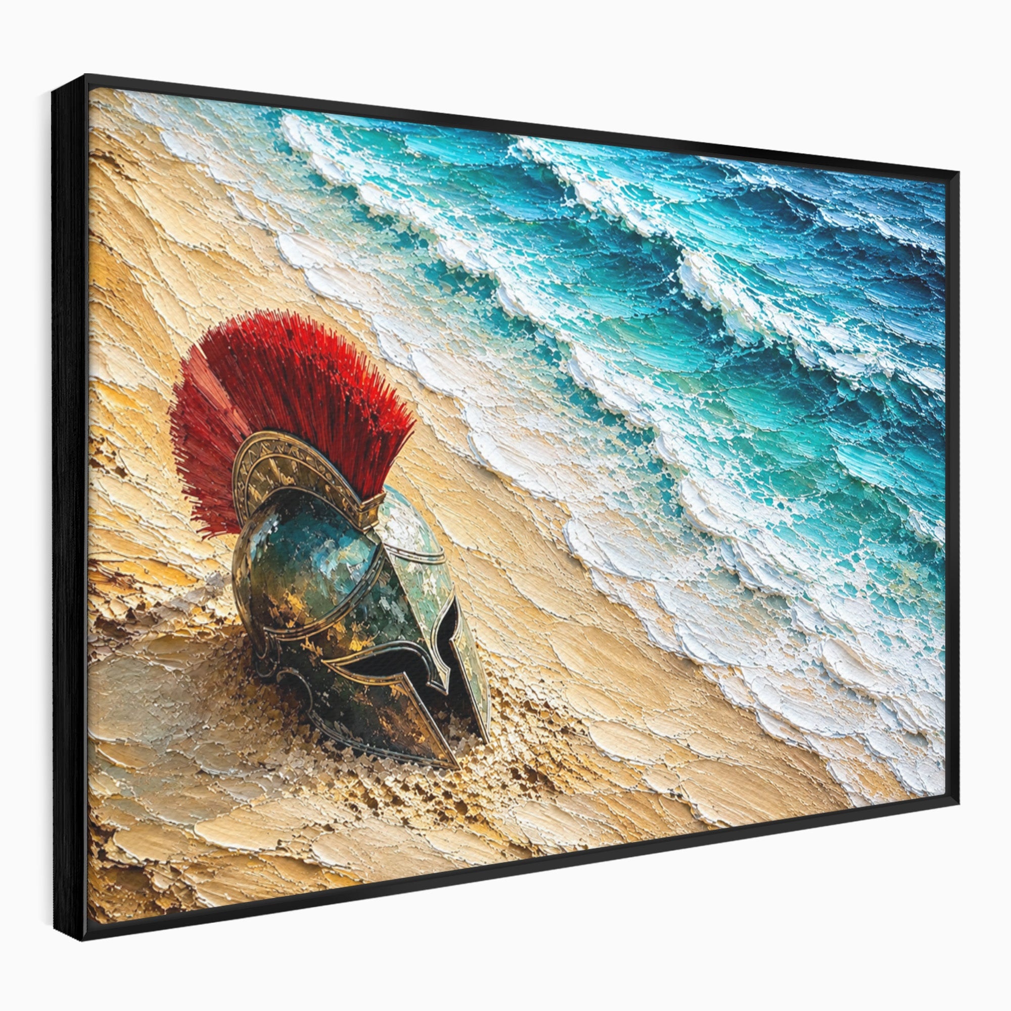 Tablou Canvas Premium LuxCanva® T1028, Coiful Spartan Pe Tarm, Coif, Spartan, Mare, Istorie, Razboinic, Living, Dormitor, Culori Vibrante