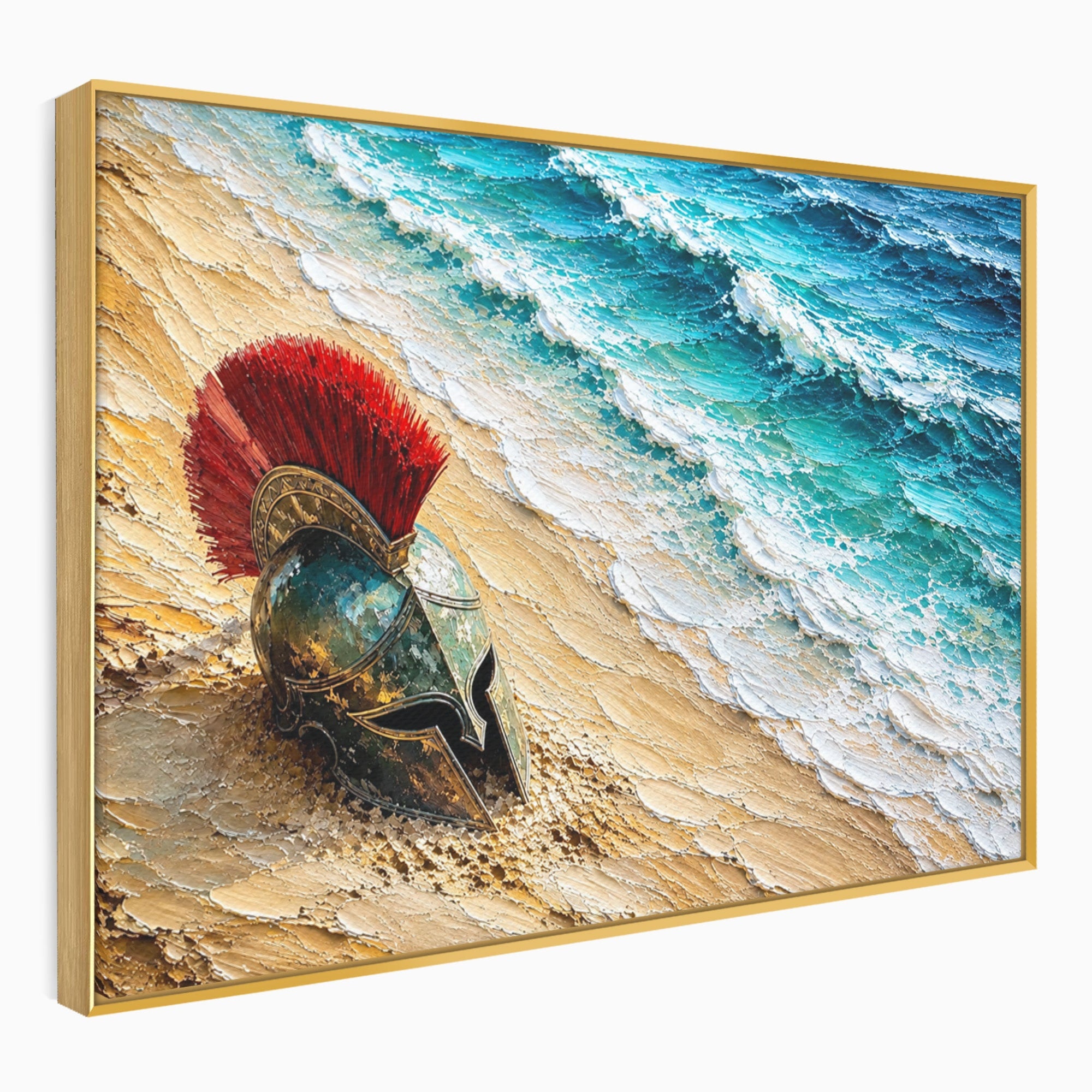 Tablou Canvas Premium LuxCanva® T1028, Coiful Spartan Pe Tarm, Coif, Spartan, Mare, Istorie, Razboinic, Living, Dormitor, Culori Vibrante