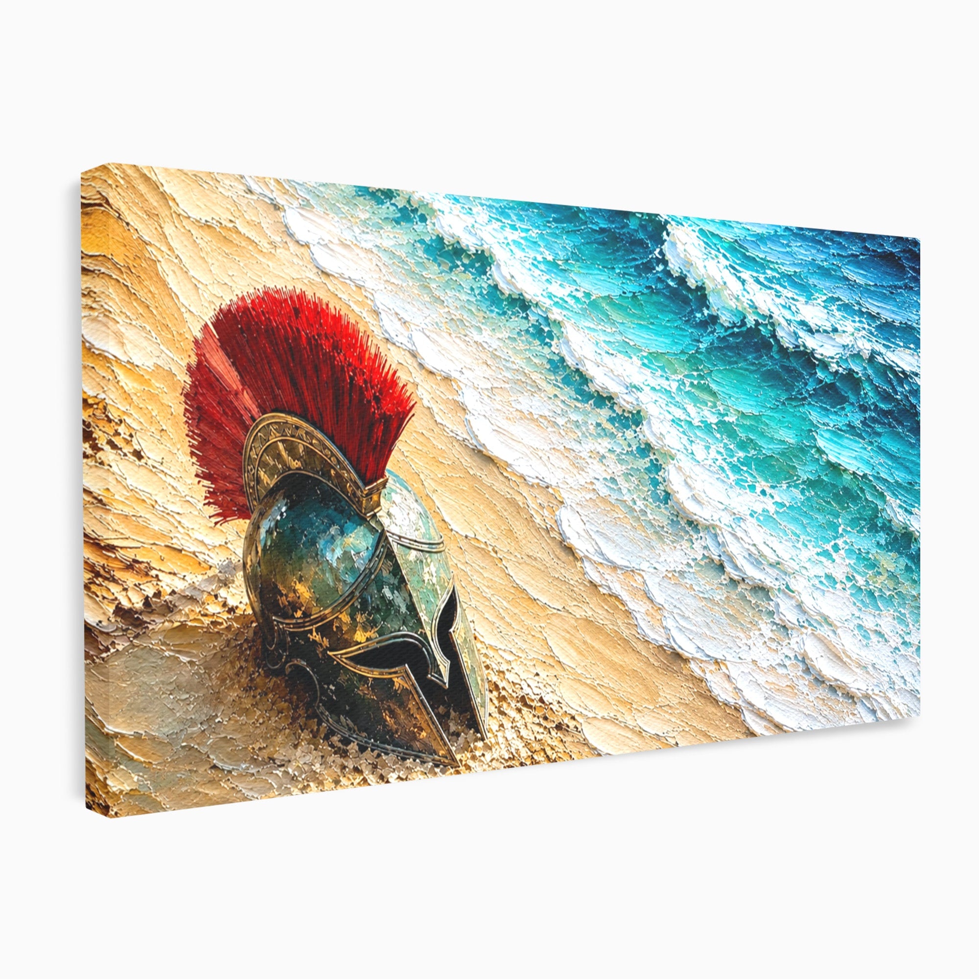 Tablou Canvas Premium LuxCanva® T1028, Coiful Spartan Pe Tarm, Coif, Spartan, Mare, Istorie, Razboinic, Living, Dormitor, Culori Vibrante