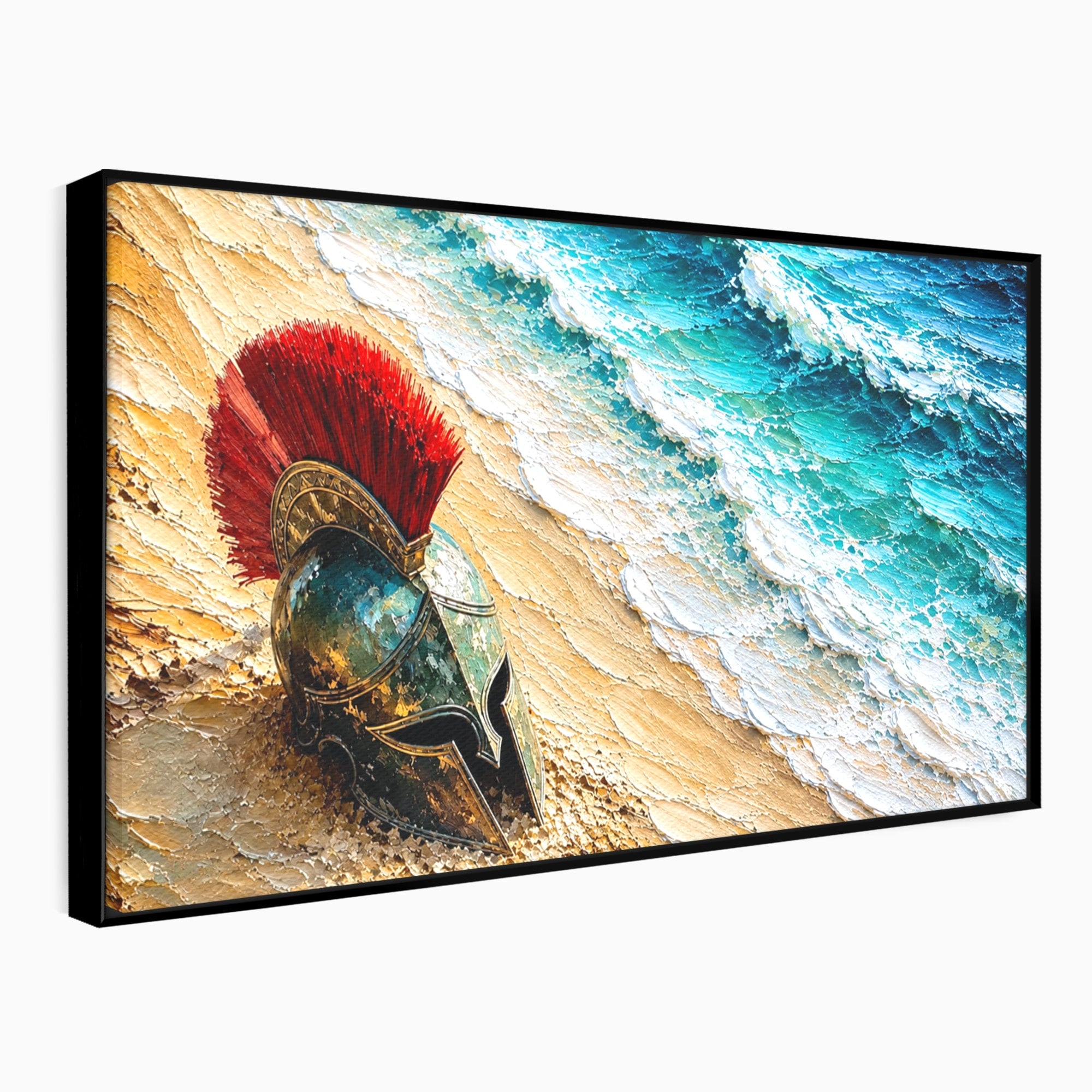 Tablou Canvas Premium LuxCanva® T1028, Coiful Spartan Pe Tarm, Coif, Spartan, Mare, Istorie, Razboinic, Living, Dormitor, Culori Vibrante