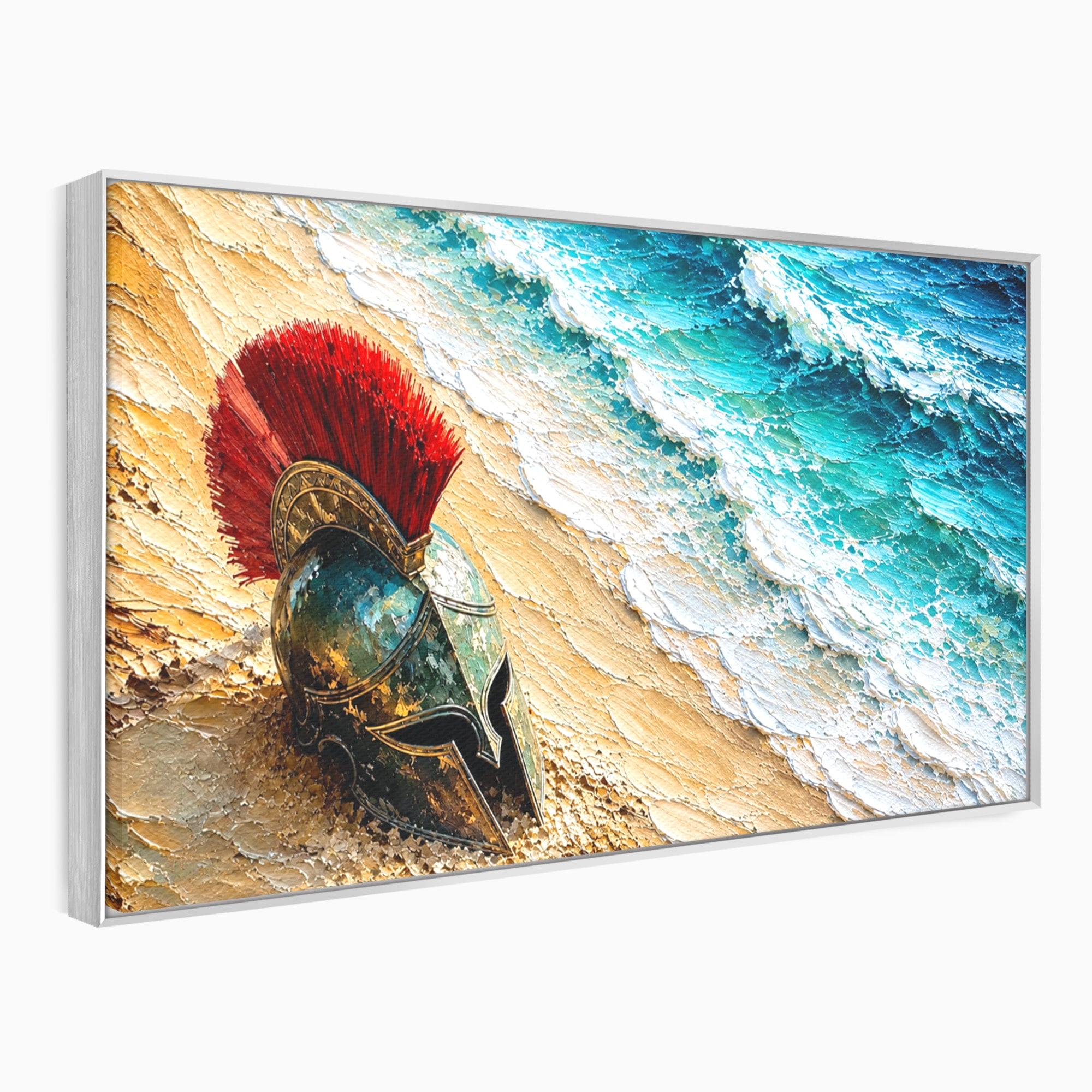 Tablou Canvas Premium LuxCanva® T1028, Coiful Spartan Pe Tarm, Coif, Spartan, Mare, Istorie, Razboinic, Living, Dormitor, Culori Vibrante