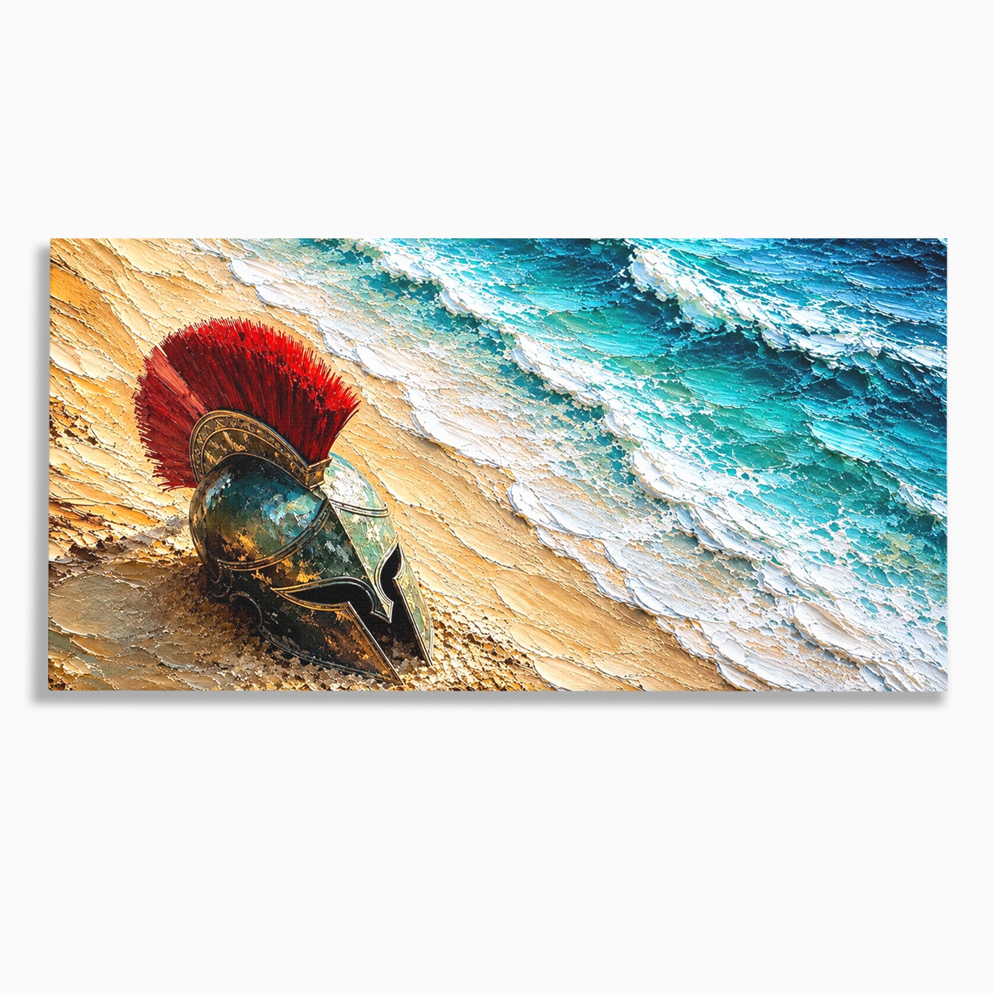 Tablou Canvas Premium LuxCanva® T1028, Coiful Spartan Pe Tarm, Coif, Spartan, Mare, Istorie, Razboinic, Living, Dormitor, Culori Vibrante