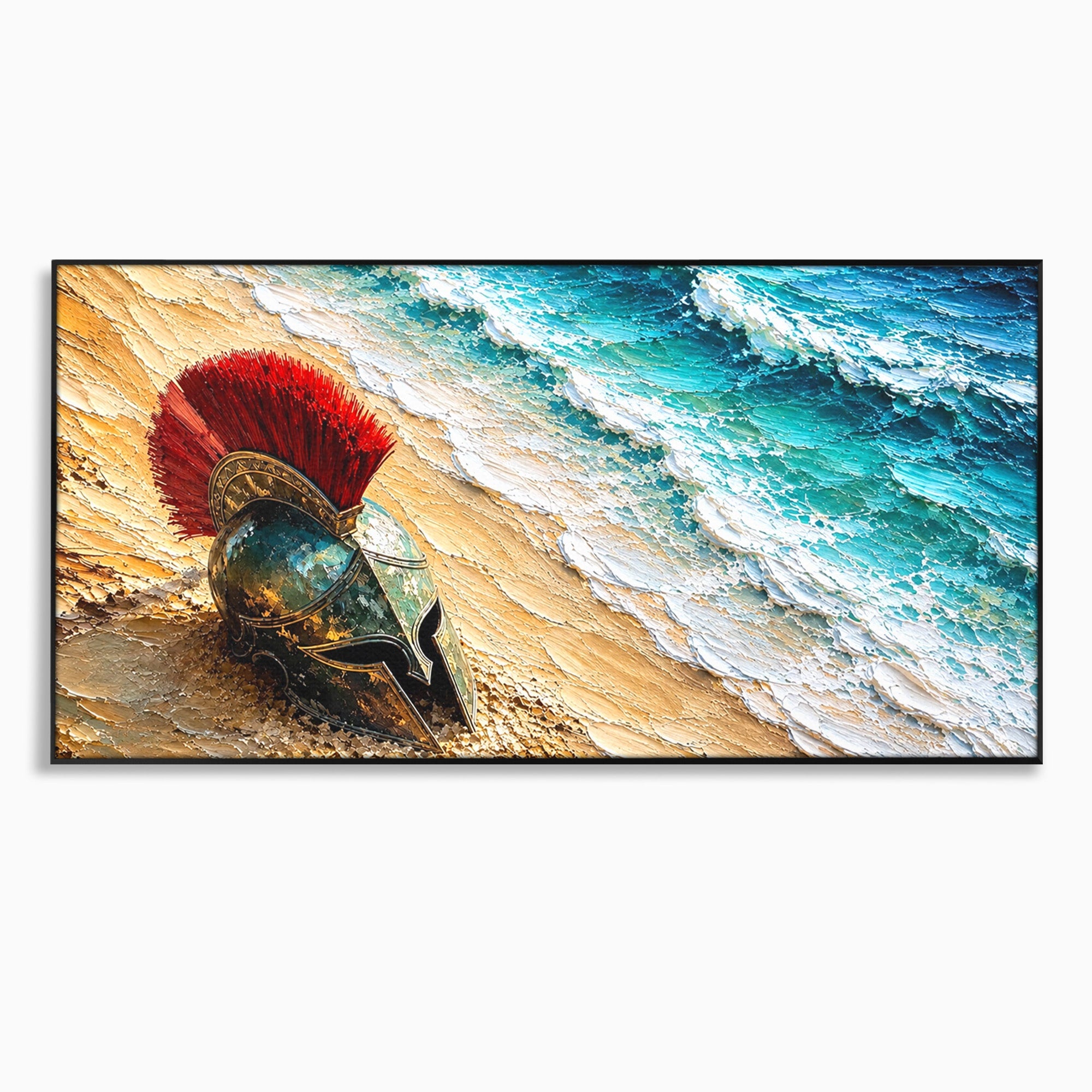 Tablou Canvas Premium LuxCanva® T1028, Coiful Spartan Pe Tarm, Coif, Spartan, Mare, Istorie, Razboinic, Living, Dormitor, Culori Vibrante