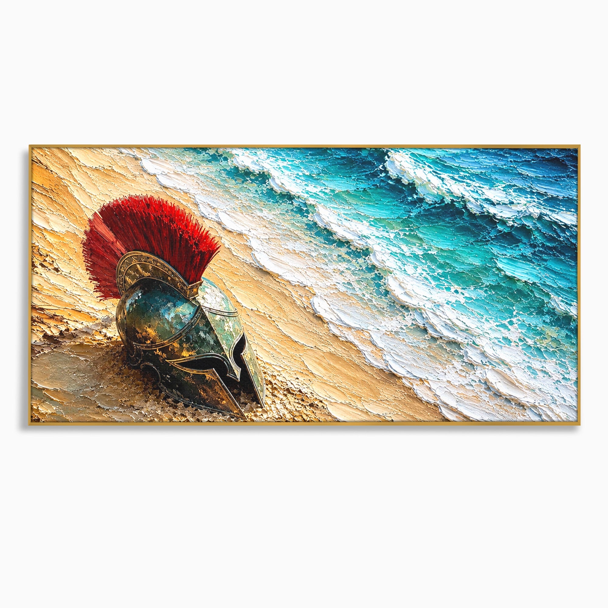 Tablou Canvas Premium LuxCanva® T1028, Coiful Spartan Pe Tarm, Coif, Spartan, Mare, Istorie, Razboinic, Living, Dormitor, Culori Vibrante