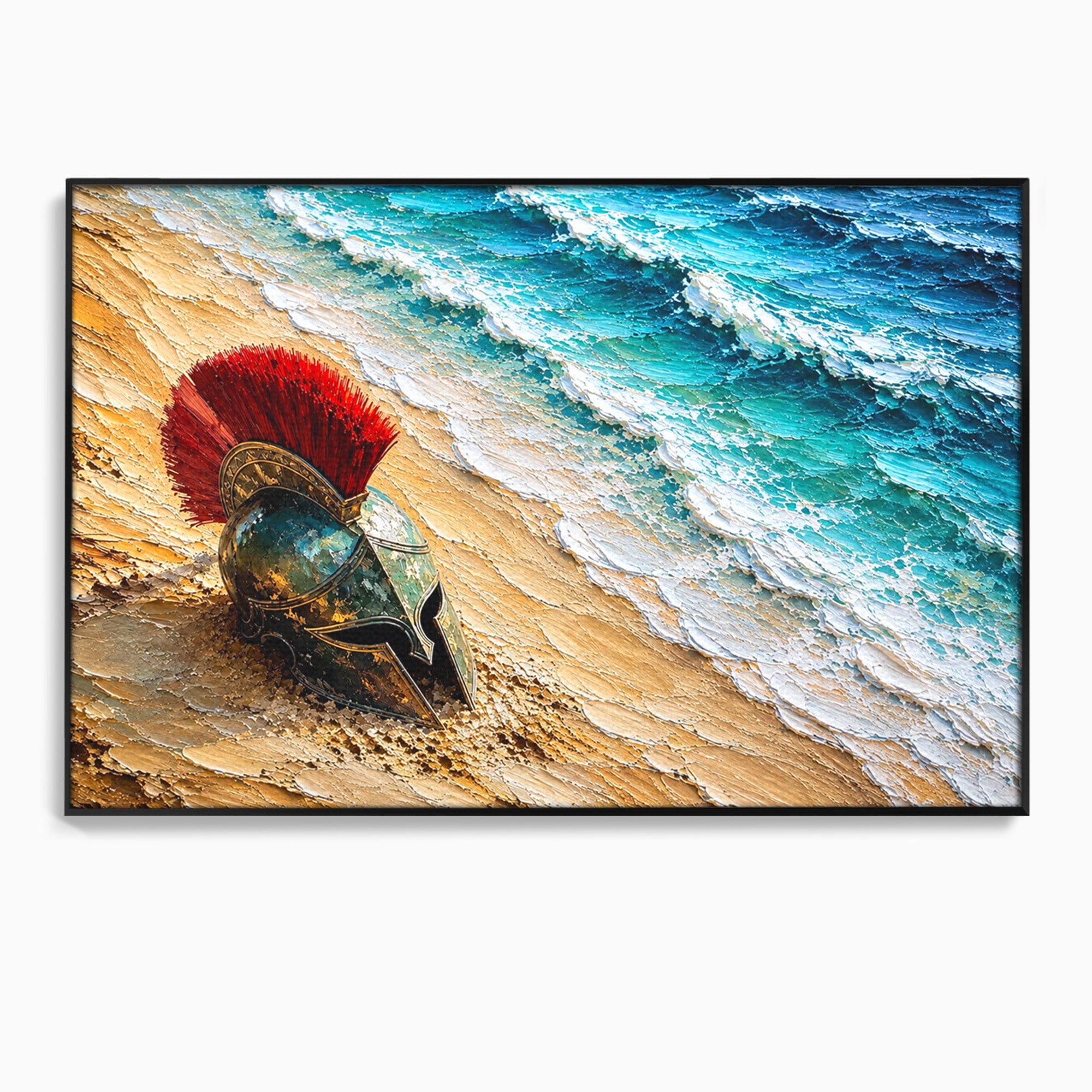 Tablou Canvas Premium LuxCanva® T1028, Coiful Spartan Pe Tarm, Coif, Spartan, Mare, Istorie, Razboinic, Living, Dormitor, Culori Vibrante