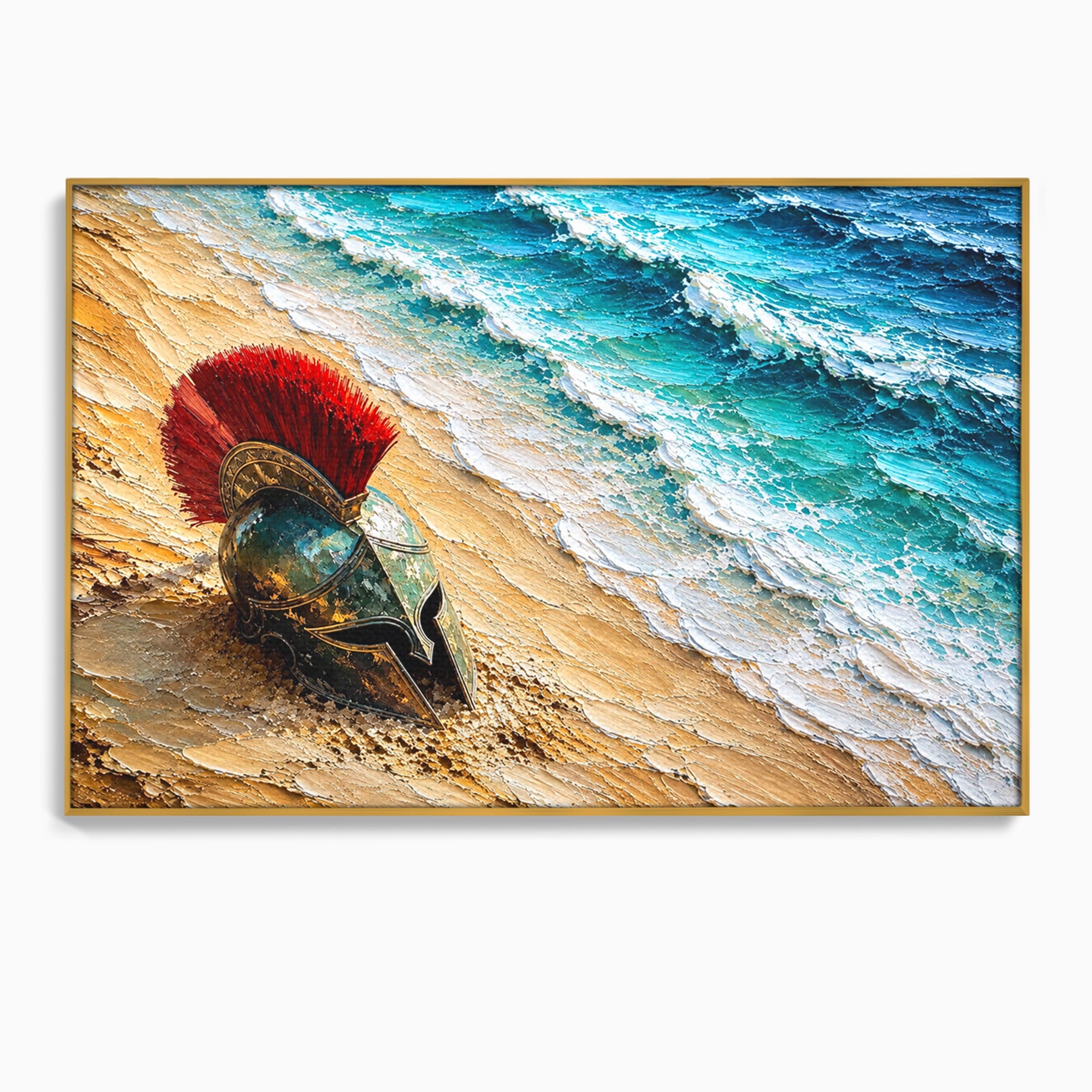 Tablou Canvas Premium LuxCanva® T1028, Coiful Spartan Pe Tarm, Coif, Spartan, Mare, Istorie, Razboinic, Living, Dormitor, Culori Vibrante