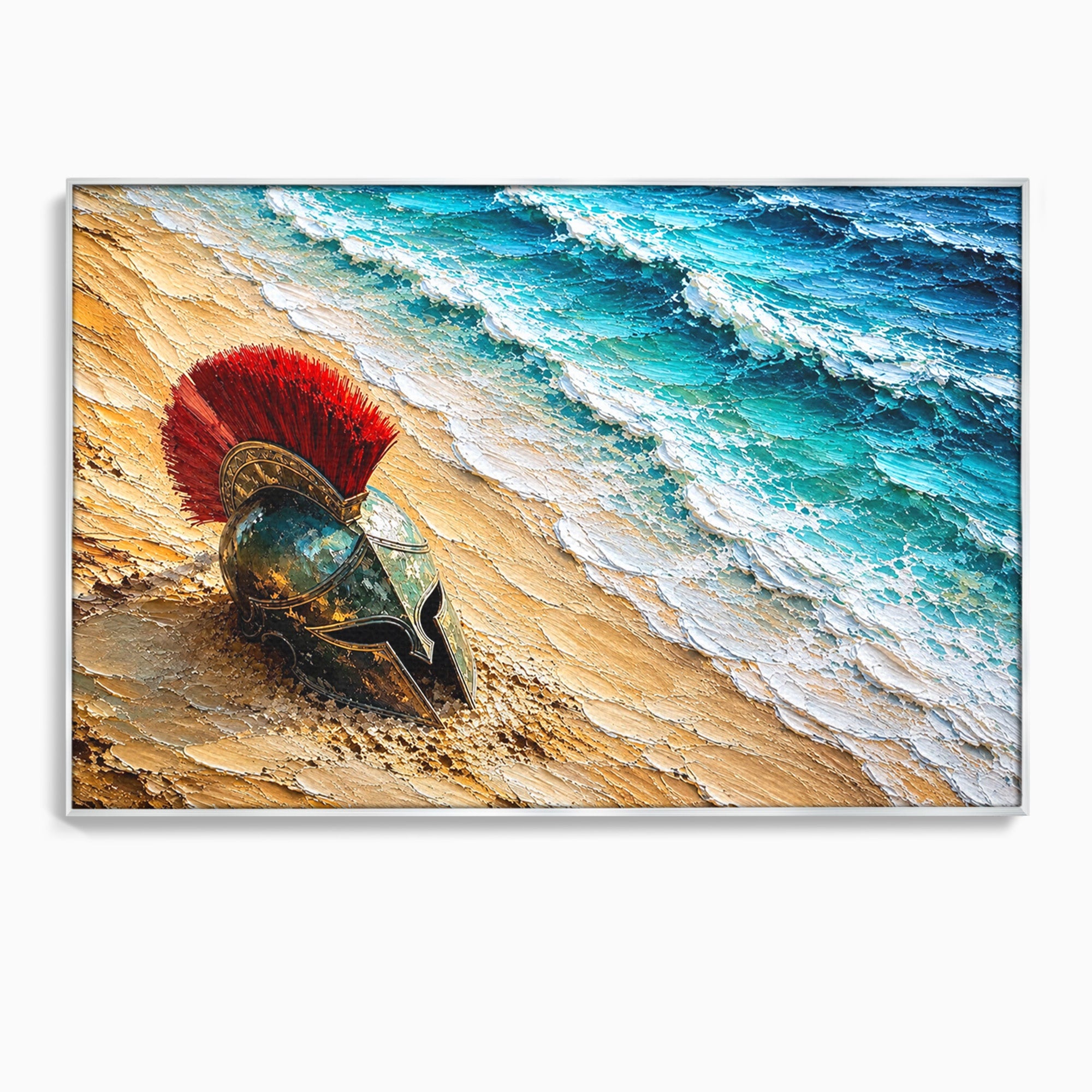 Tablou Canvas Premium LuxCanva® T1028, Coiful Spartan Pe Tarm, Coif, Spartan, Mare, Istorie, Razboinic, Living, Dormitor, Culori Vibrante