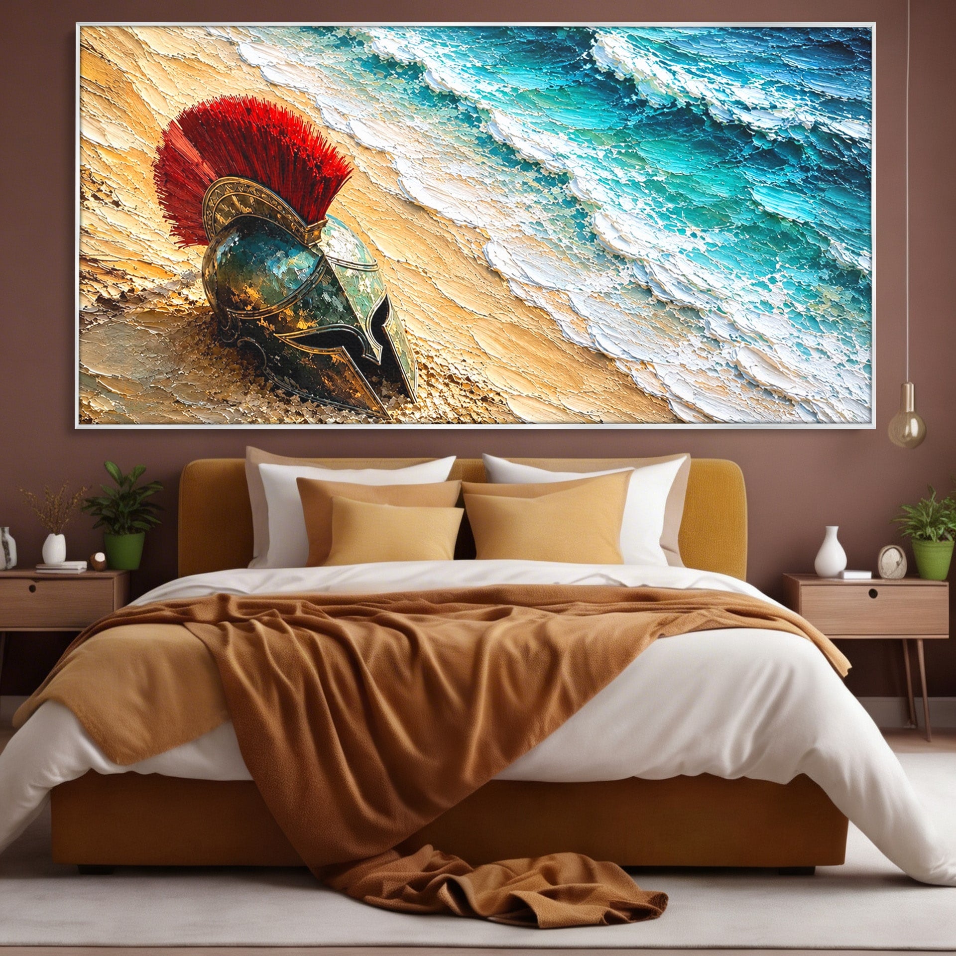 Tablou Canvas Premium LuxCanva® T1028, Coiful Spartan Pe Tarm, Coif, Spartan, Mare, Istorie, Razboinic, Living, Dormitor, Culori Vibrante