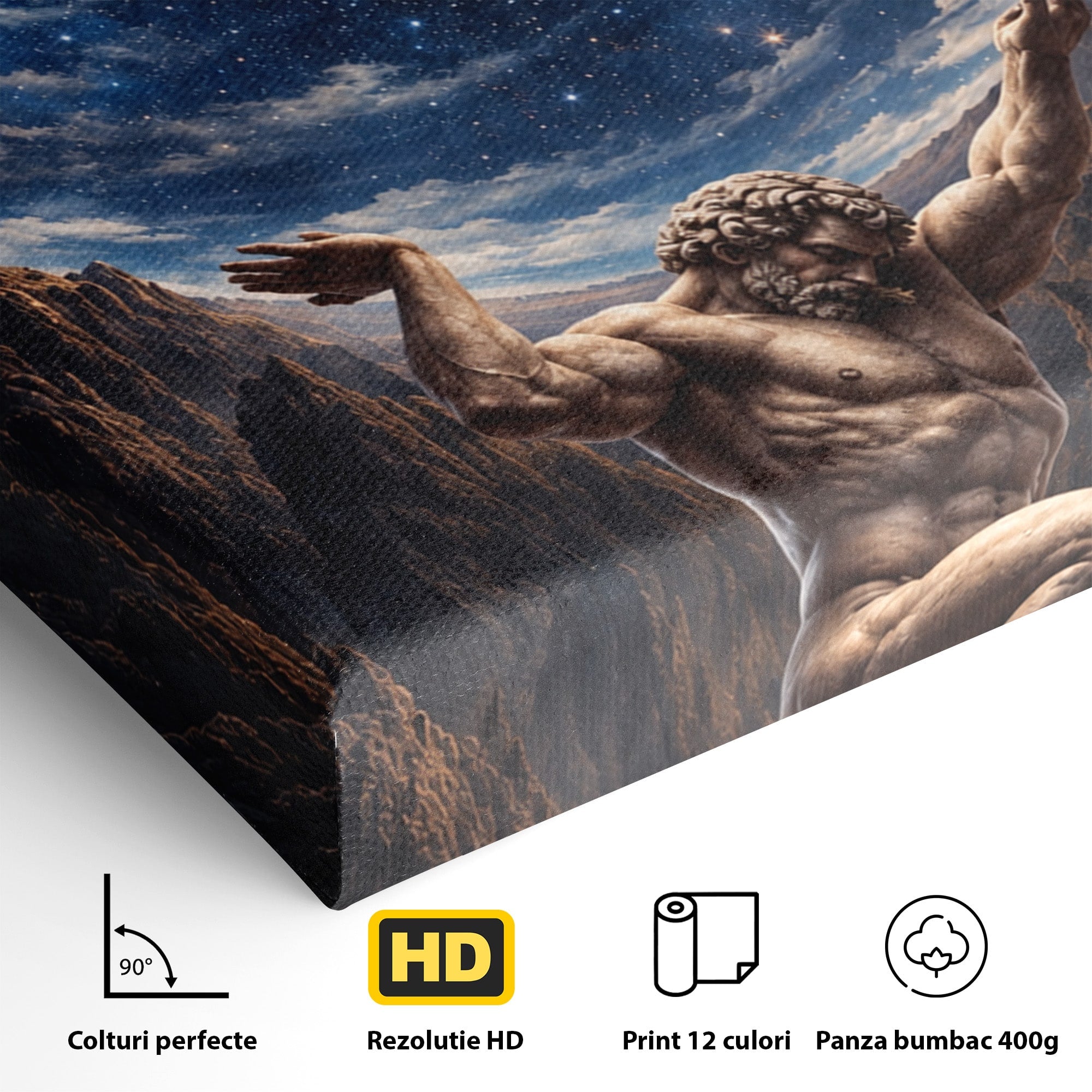 Tablou Canvas Premium LuxCanva® T1029, Atlas Sprijinind Cerul, Atlas, Mitologie, Stele, Univers, Living, Culori Vibrante