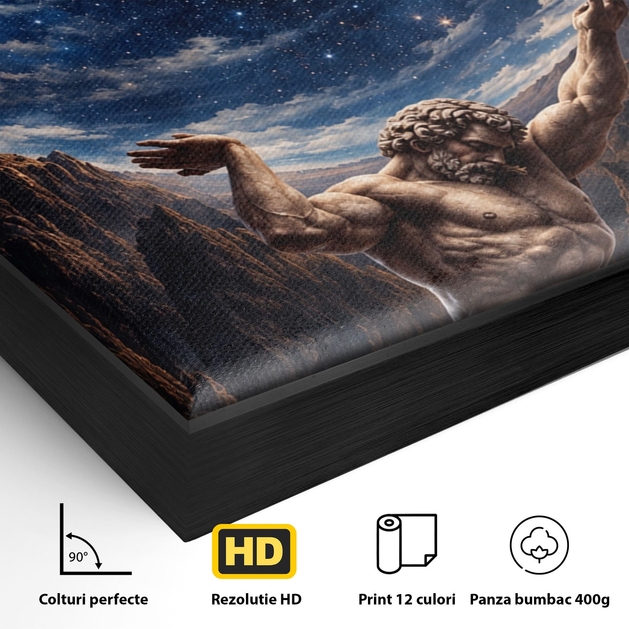 Tablou Canvas Premium LuxCanva® T1029, Atlas Sprijinind Cerul, Atlas, Mitologie, Stele, Univers, Living, Culori Vibrante