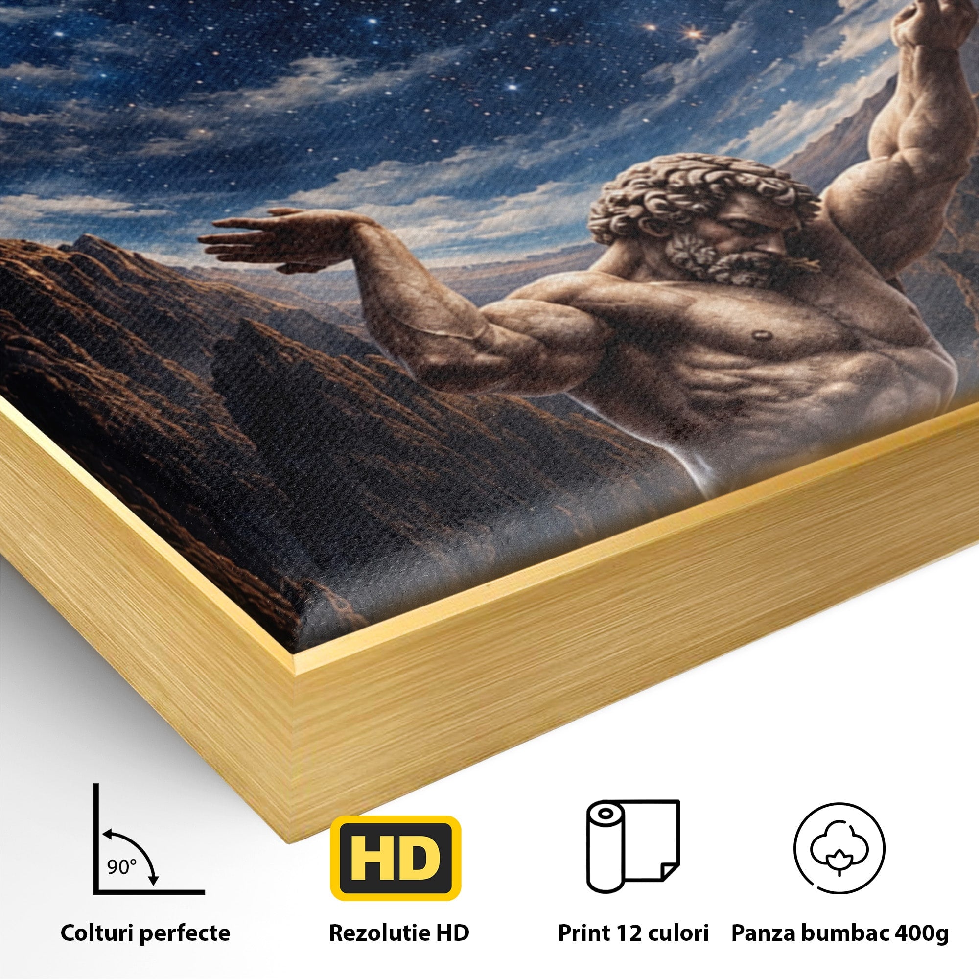 Tablou Canvas Premium LuxCanva® T1029, Atlas Sprijinind Cerul, Atlas, Mitologie, Stele, Univers, Living, Culori Vibrante
