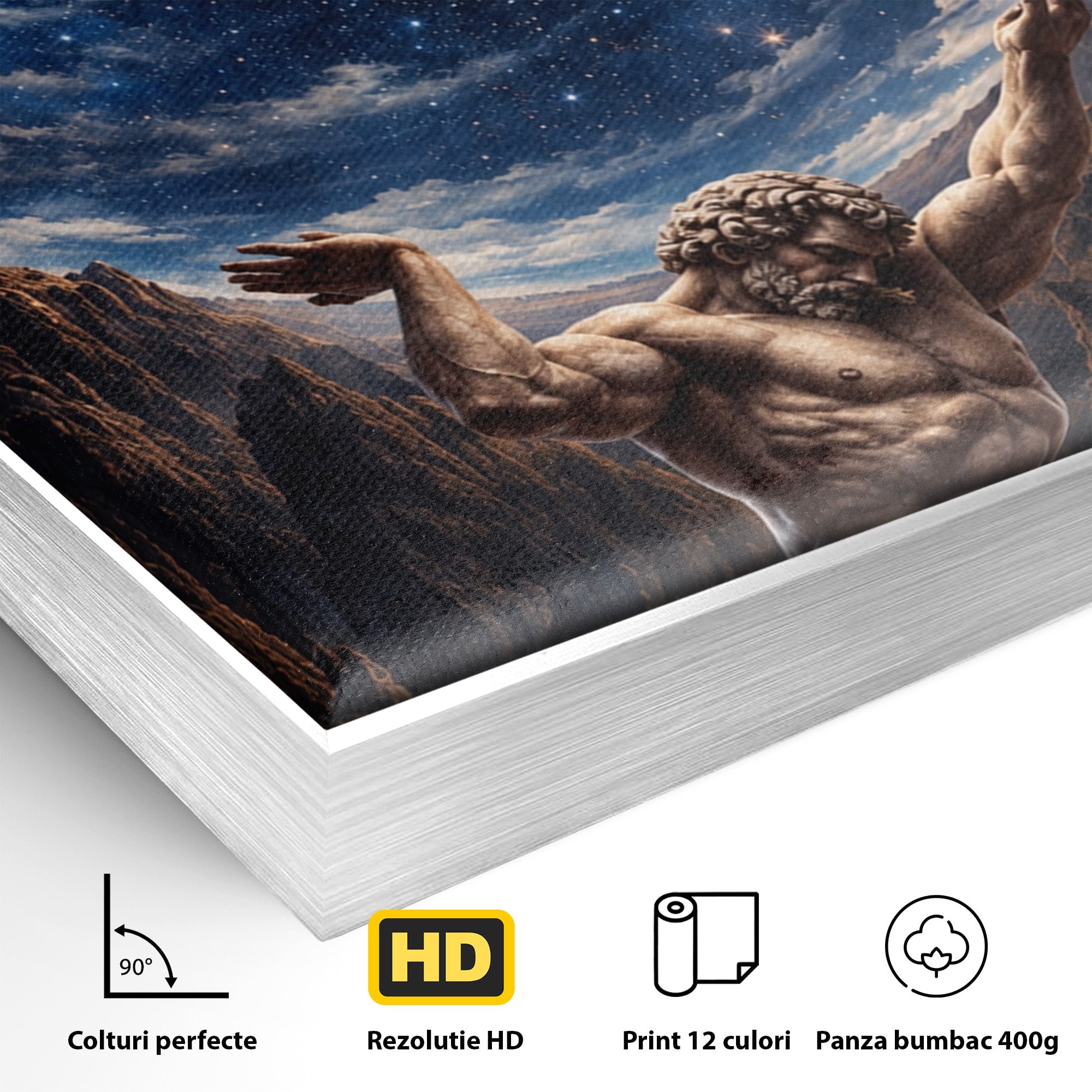Tablou Canvas Premium LuxCanva® T1029, Atlas Sprijinind Cerul, Atlas, Mitologie, Stele, Univers, Living, Culori Vibrante