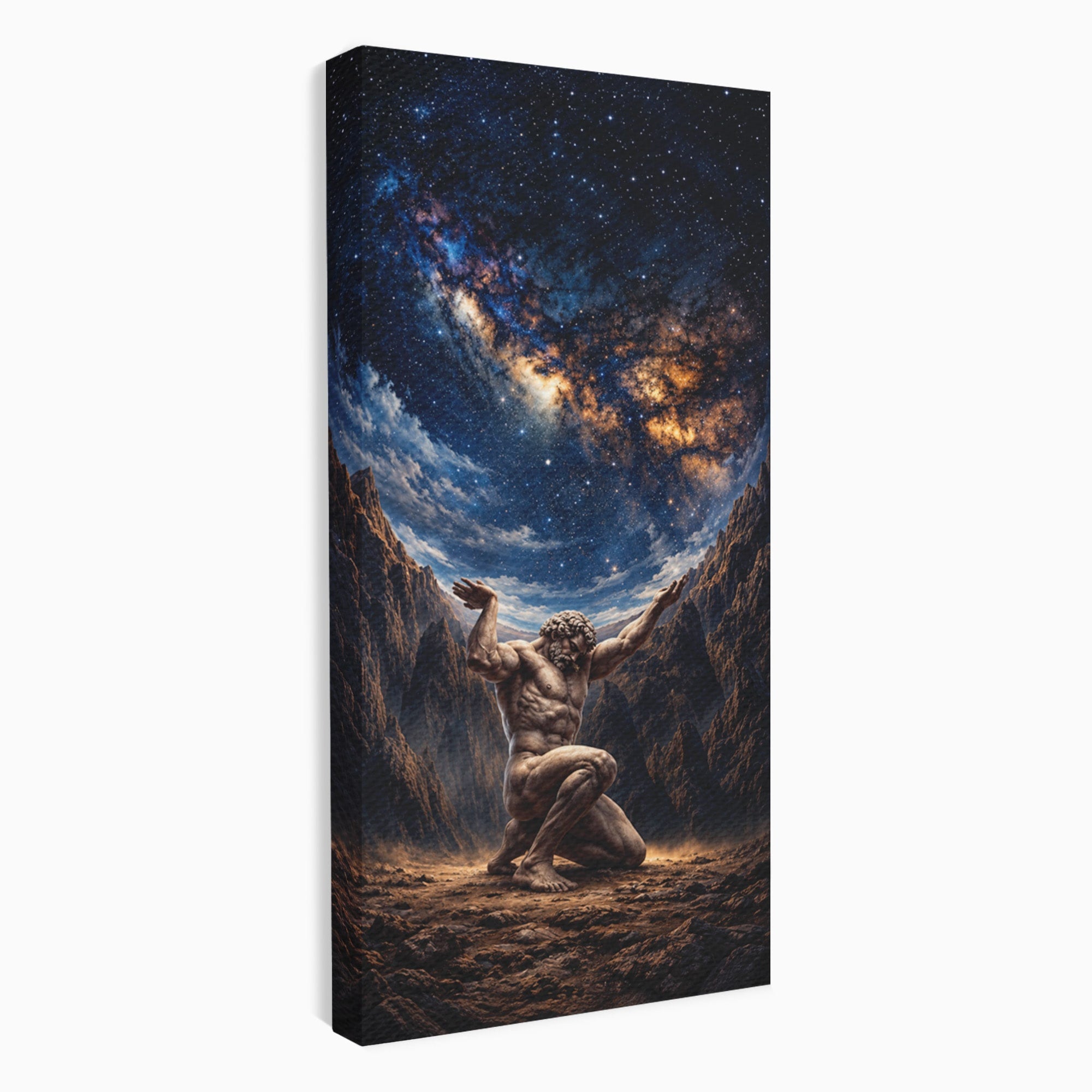 Tablou Canvas Premium LuxCanva® T1029, Atlas Sprijinind Cerul, Atlas, Mitologie, Stele, Univers, Living, Culori Vibrante