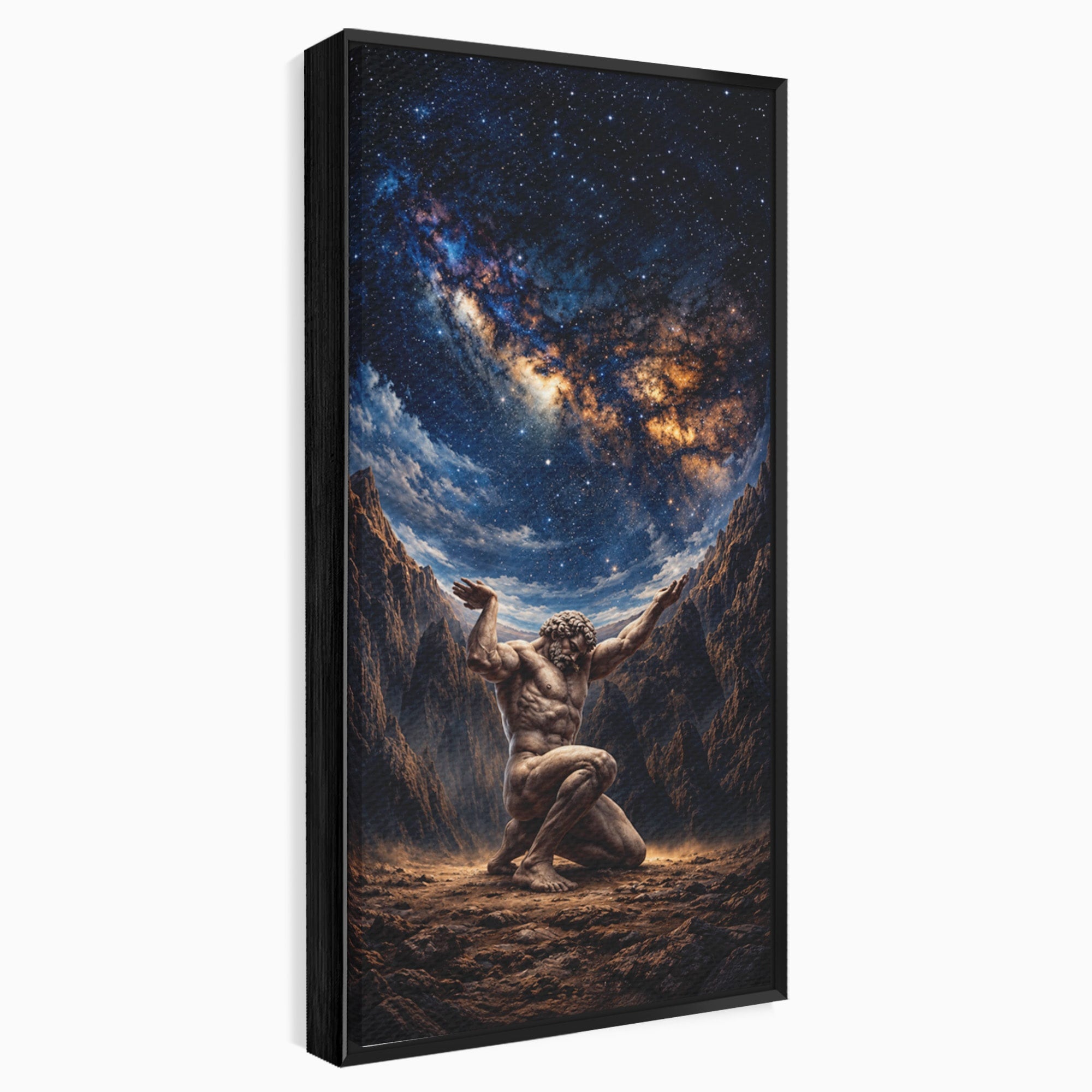 Tablou Canvas Premium LuxCanva® T1029, Atlas Sprijinind Cerul, Atlas, Mitologie, Stele, Univers, Living, Culori Vibrante