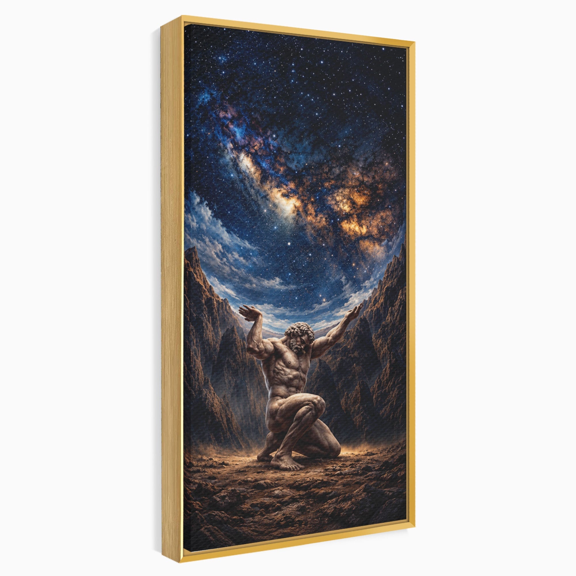 Tablou Canvas Premium LuxCanva® T1029, Atlas Sprijinind Cerul, Atlas, Mitologie, Stele, Univers, Living, Culori Vibrante