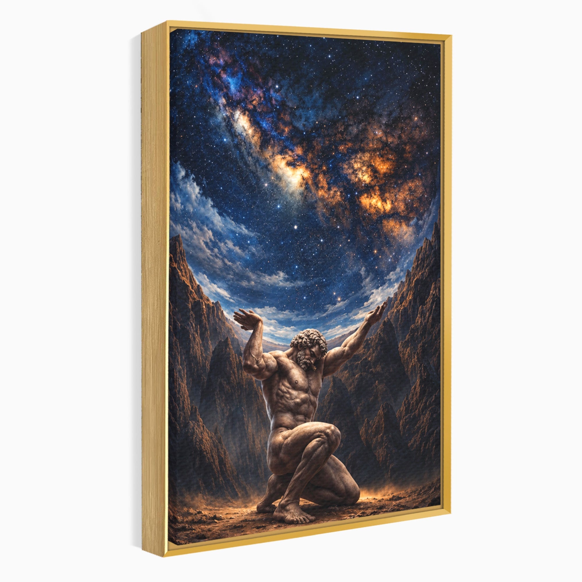 Tablou Canvas Premium LuxCanva® T1029, Atlas Sprijinind Cerul, Atlas, Mitologie, Stele, Univers, Living, Culori Vibrante