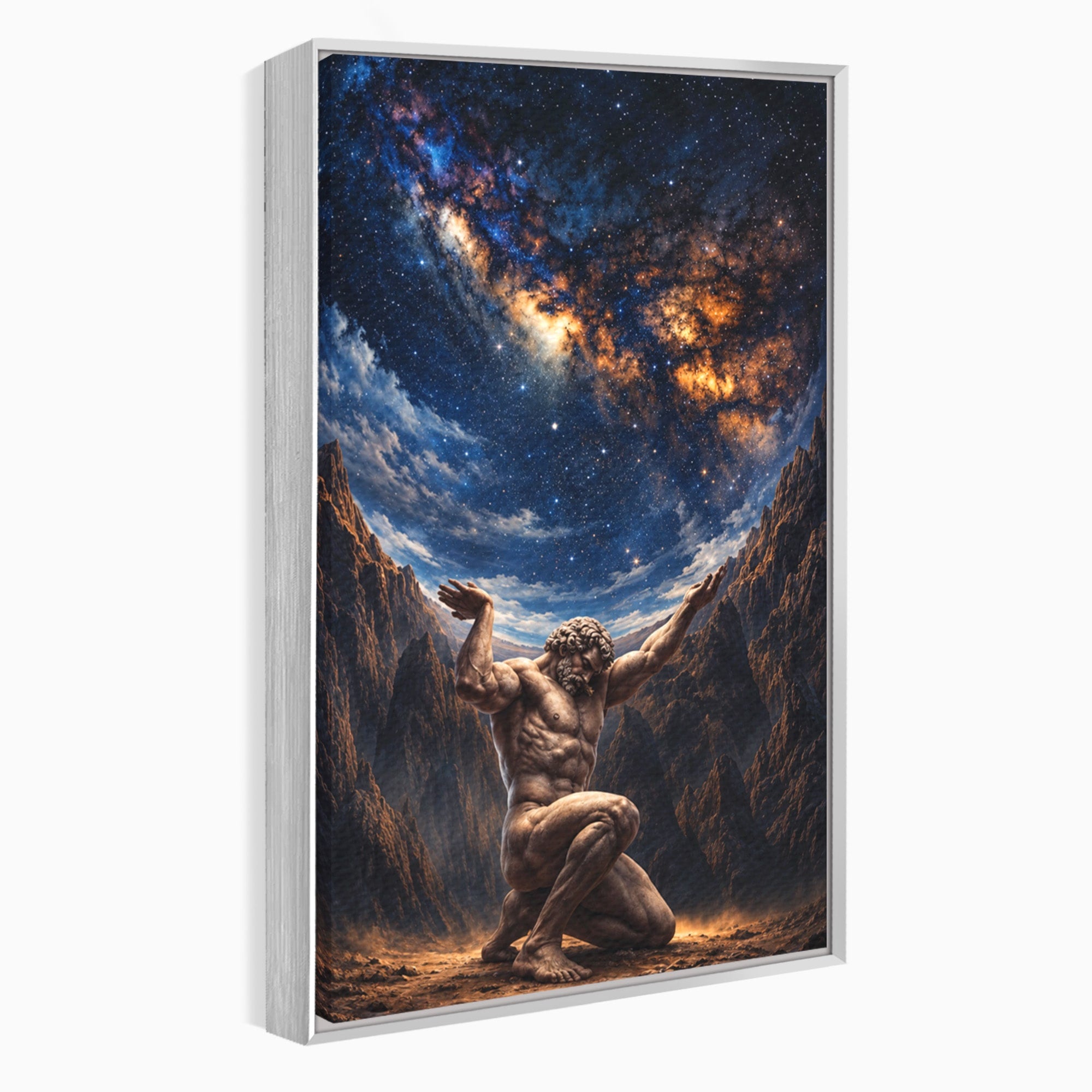 Tablou Canvas Premium LuxCanva® T1029, Atlas Sprijinind Cerul, Atlas, Mitologie, Stele, Univers, Living, Culori Vibrante
