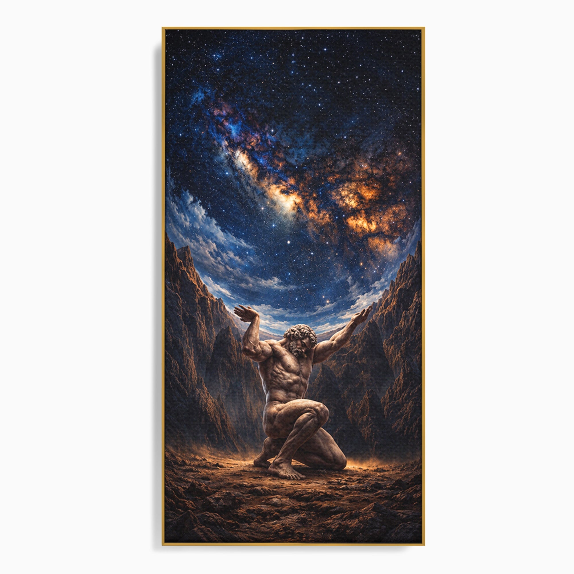 Tablou Canvas Premium LuxCanva® T1029, Atlas Sprijinind Cerul, Atlas, Mitologie, Stele, Univers, Living, Culori Vibrante