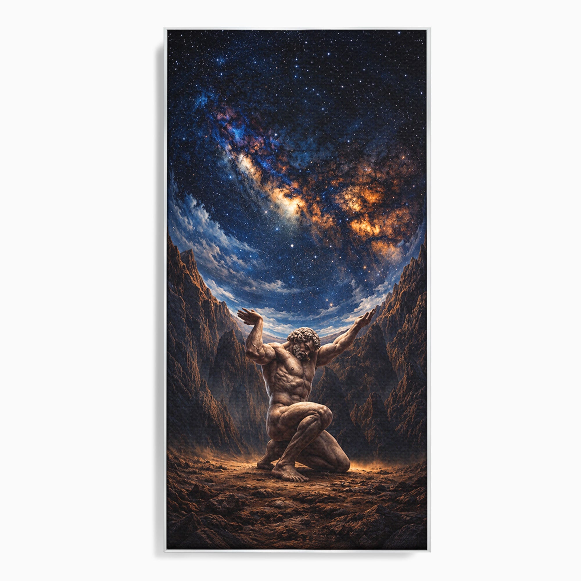 Tablou Canvas Premium LuxCanva® T1029, Atlas Sprijinind Cerul, Atlas, Mitologie, Stele, Univers, Living, Culori Vibrante