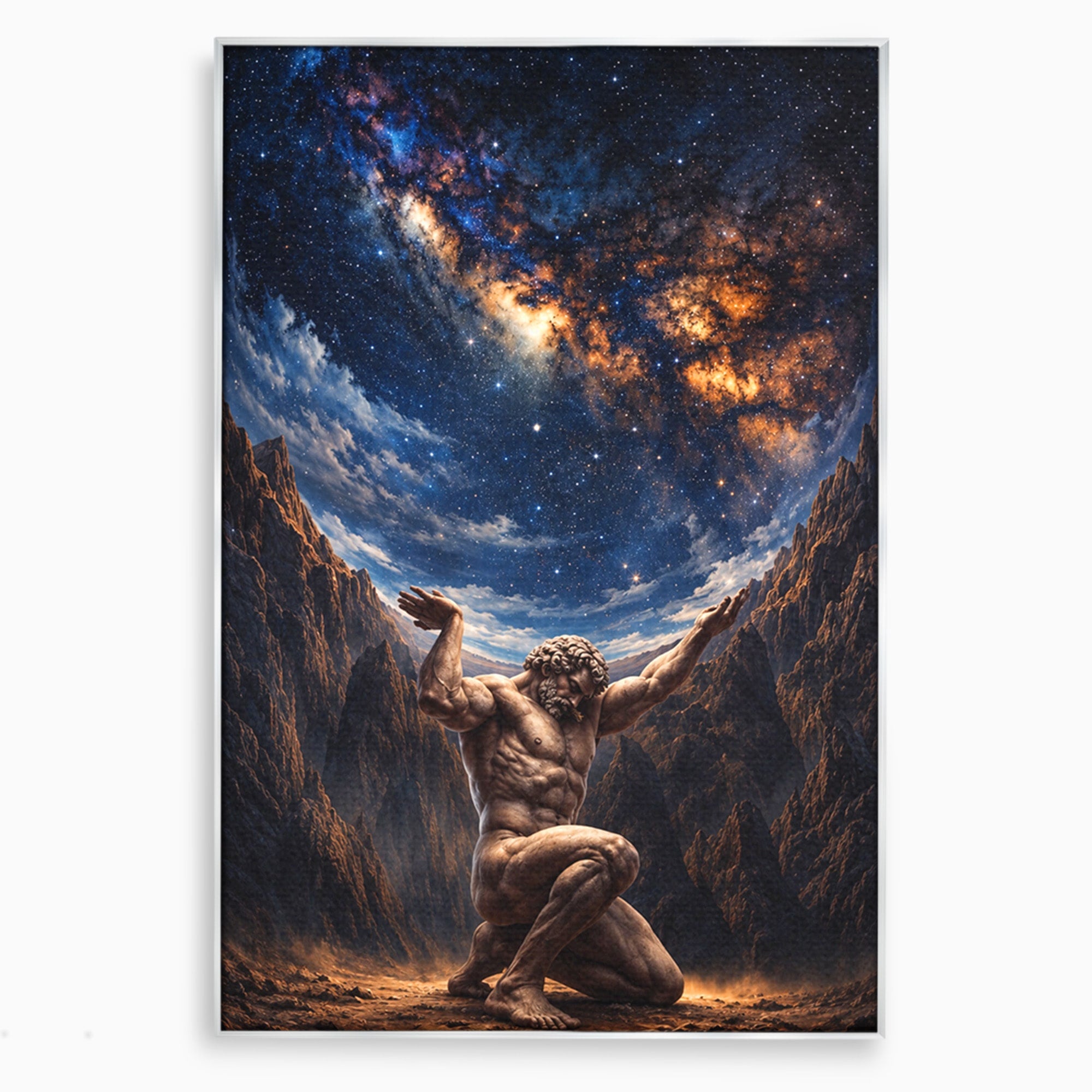 Tablou Canvas Premium LuxCanva® T1029, Atlas Sprijinind Cerul, Atlas, Mitologie, Stele, Univers, Living, Culori Vibrante
