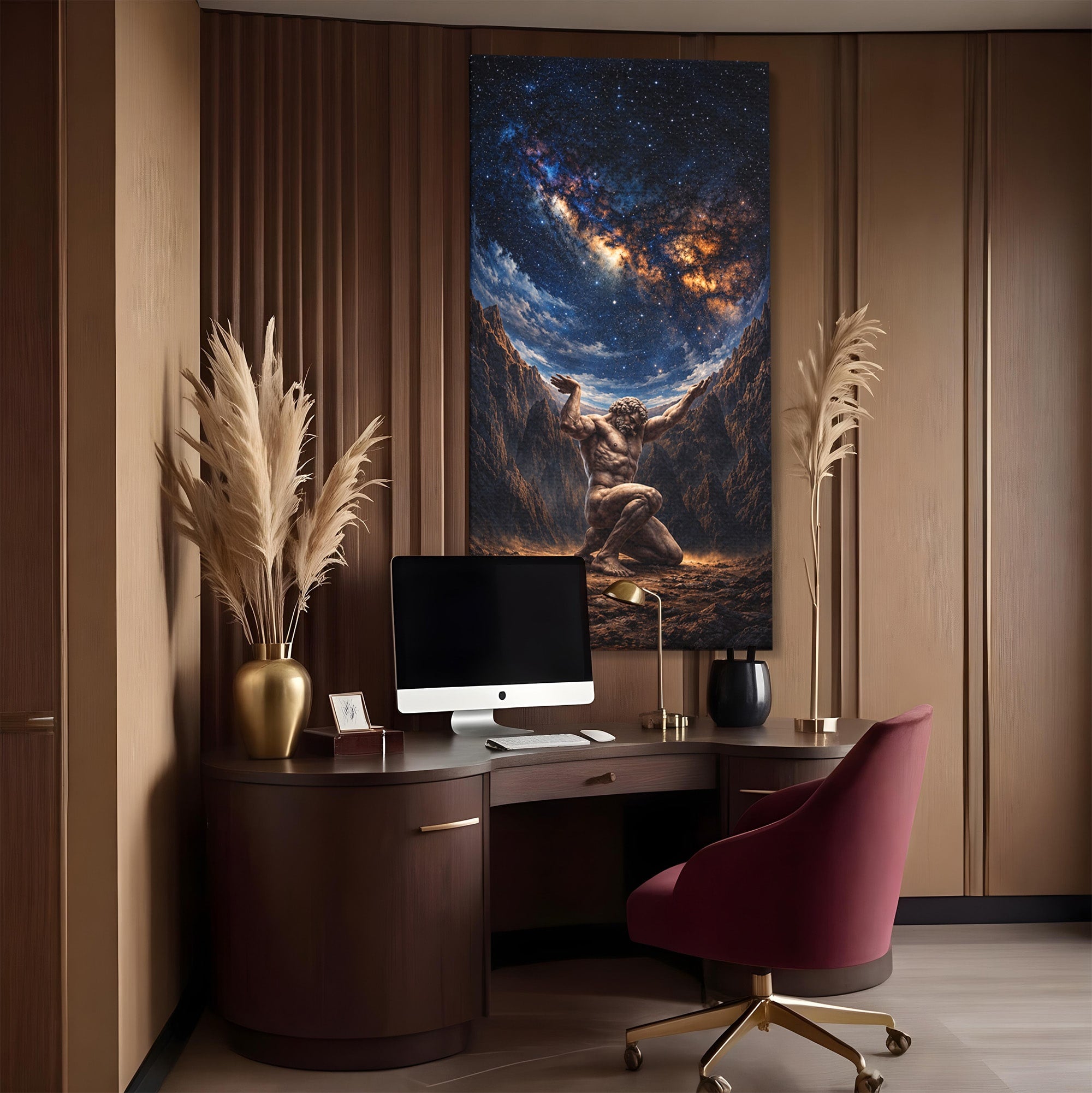 Tablou Canvas Premium LuxCanva® T1029, Atlas Sprijinind Cerul, Atlas, Mitologie, Stele, Univers, Living, Culori Vibrante