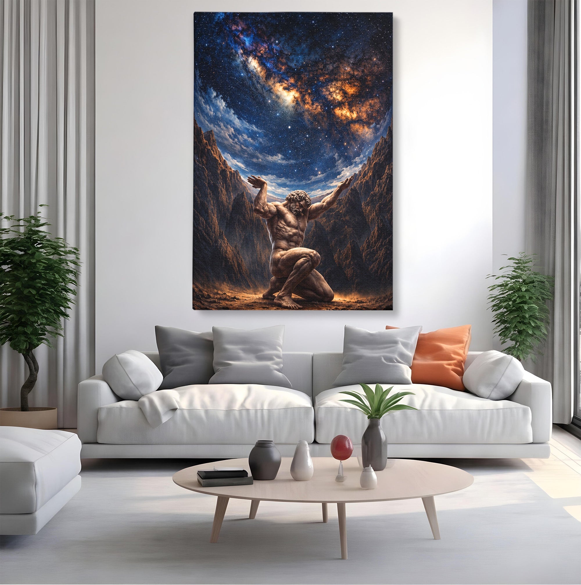 Tablou Canvas Premium LuxCanva® T1029, Atlas Sprijinind Cerul, Atlas, Mitologie, Stele, Univers, Living, Culori Vibrante