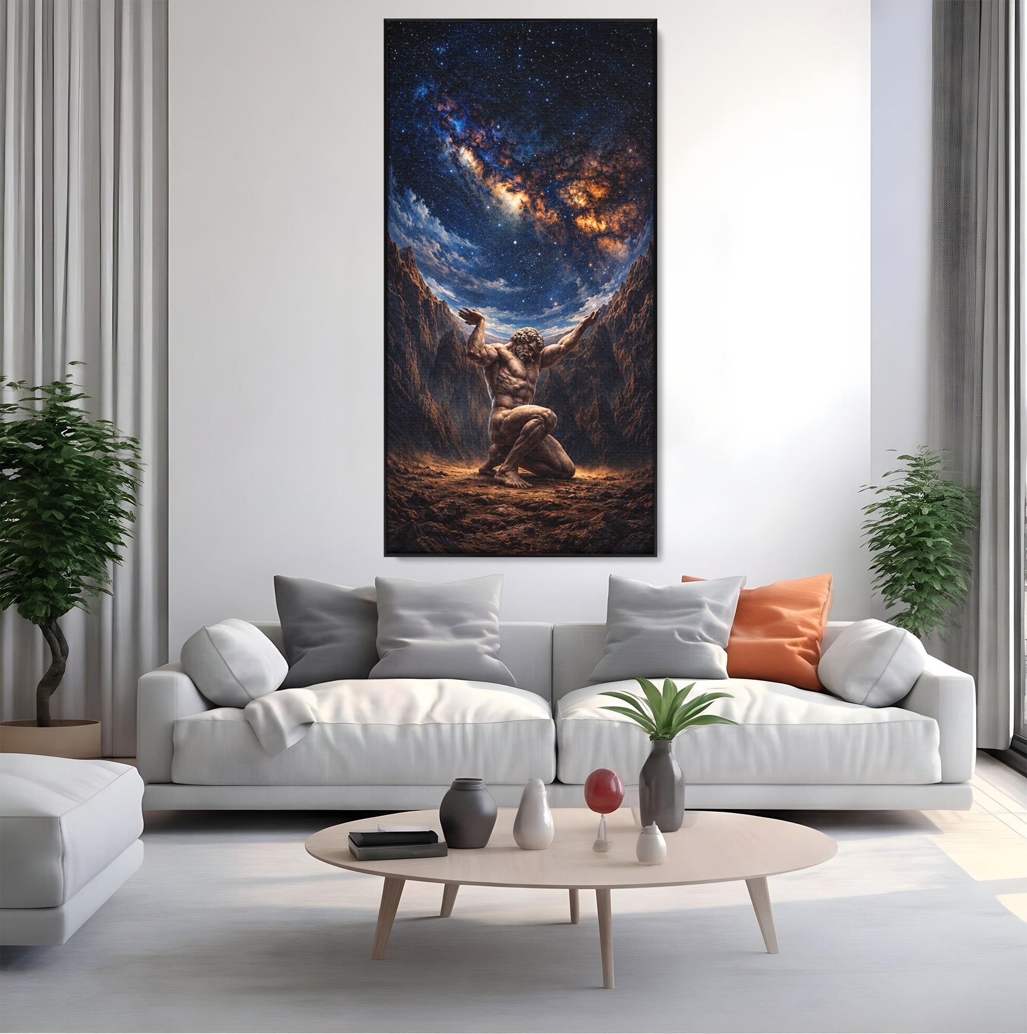 Tablou Canvas Premium LuxCanva® T1029, Atlas Sprijinind Cerul, Atlas, Mitologie, Stele, Univers, Living, Culori Vibrante