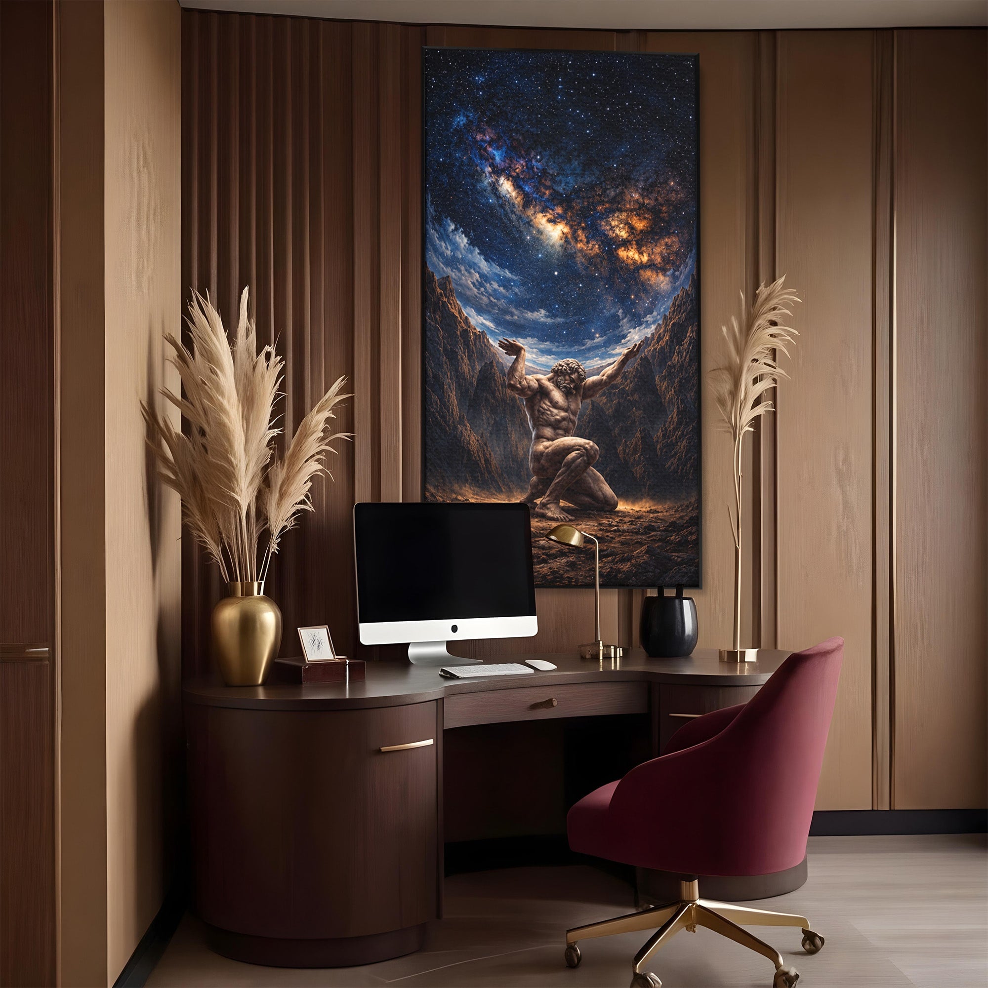 Tablou Canvas Premium LuxCanva® T1029, Atlas Sprijinind Cerul, Atlas, Mitologie, Stele, Univers, Living, Culori Vibrante