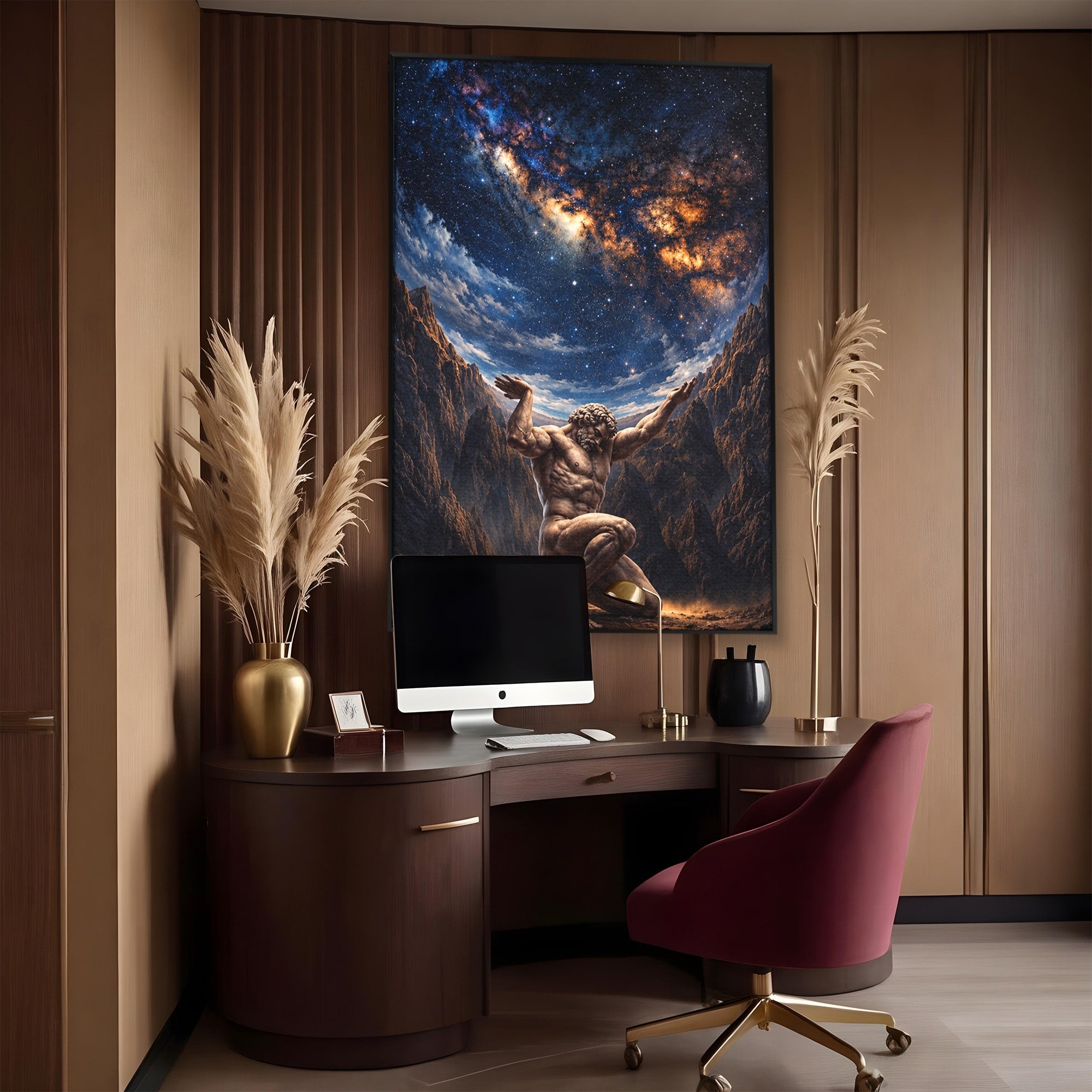 Tablou Canvas Premium LuxCanva® T1029, Atlas Sprijinind Cerul, Atlas, Mitologie, Stele, Univers, Living, Culori Vibrante