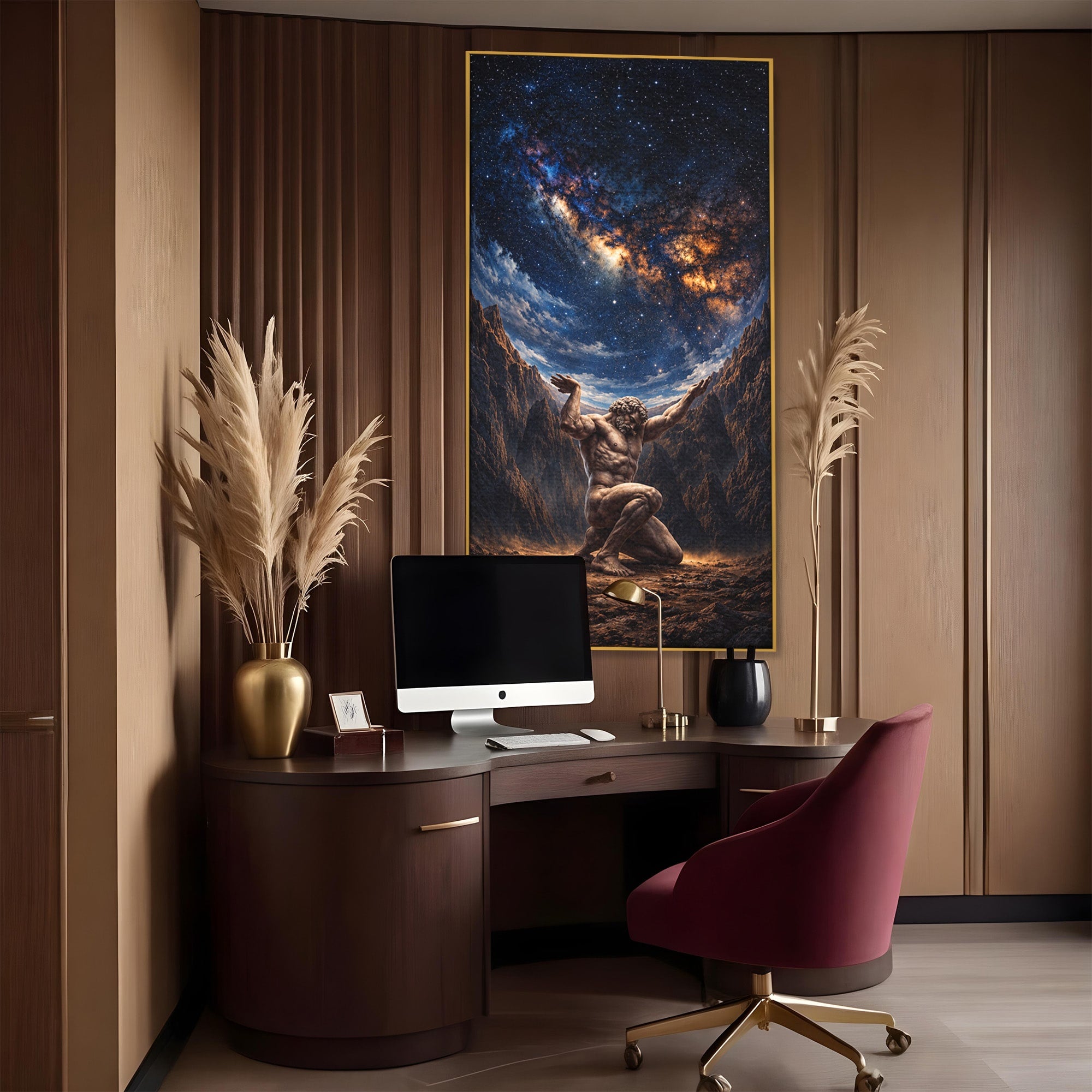 Tablou Canvas Premium LuxCanva® T1029, Atlas Sprijinind Cerul, Atlas, Mitologie, Stele, Univers, Living, Culori Vibrante