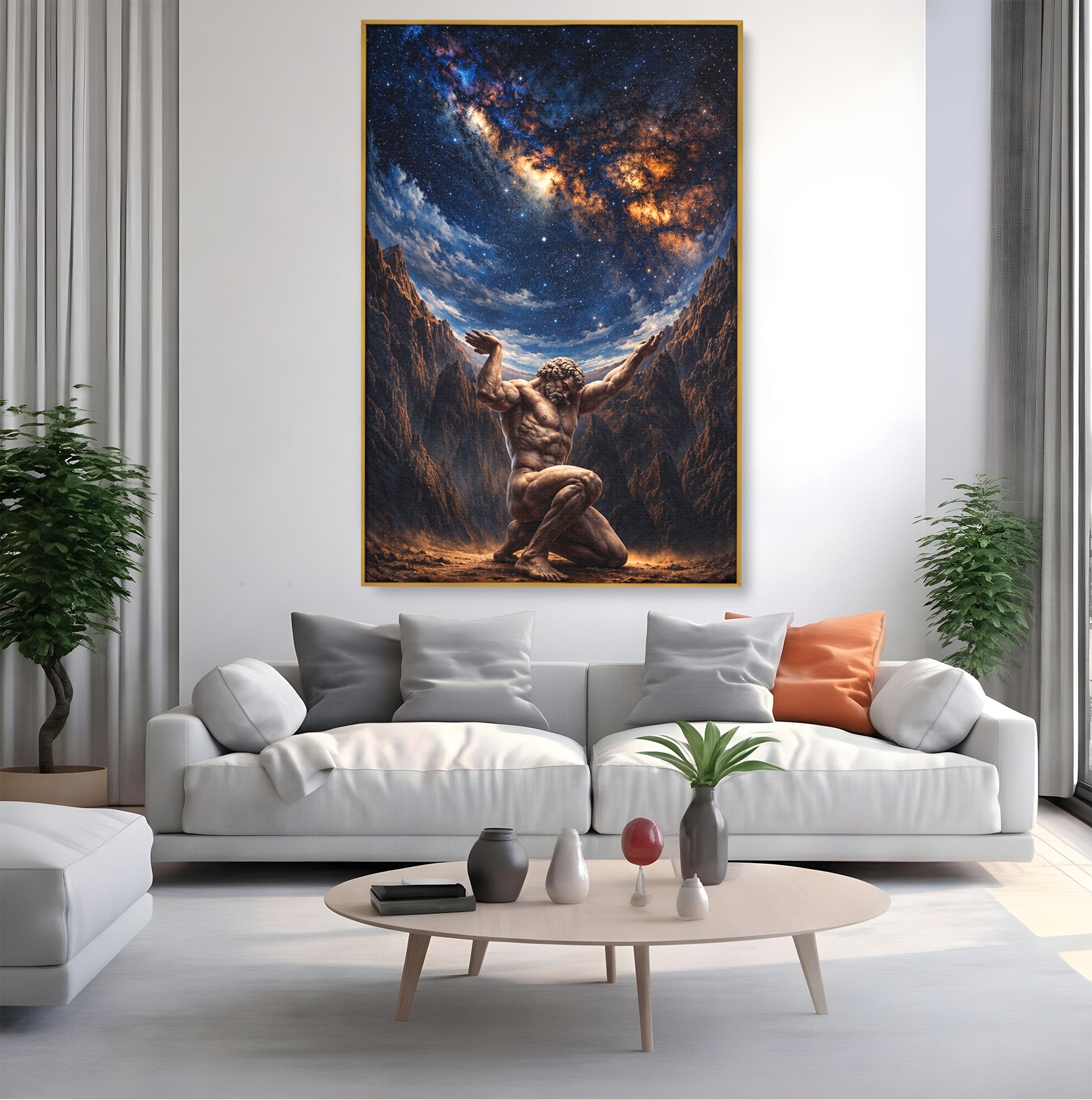 Tablou Canvas Premium LuxCanva® T1029, Atlas Sprijinind Cerul, Atlas, Mitologie, Stele, Univers, Living, Culori Vibrante
