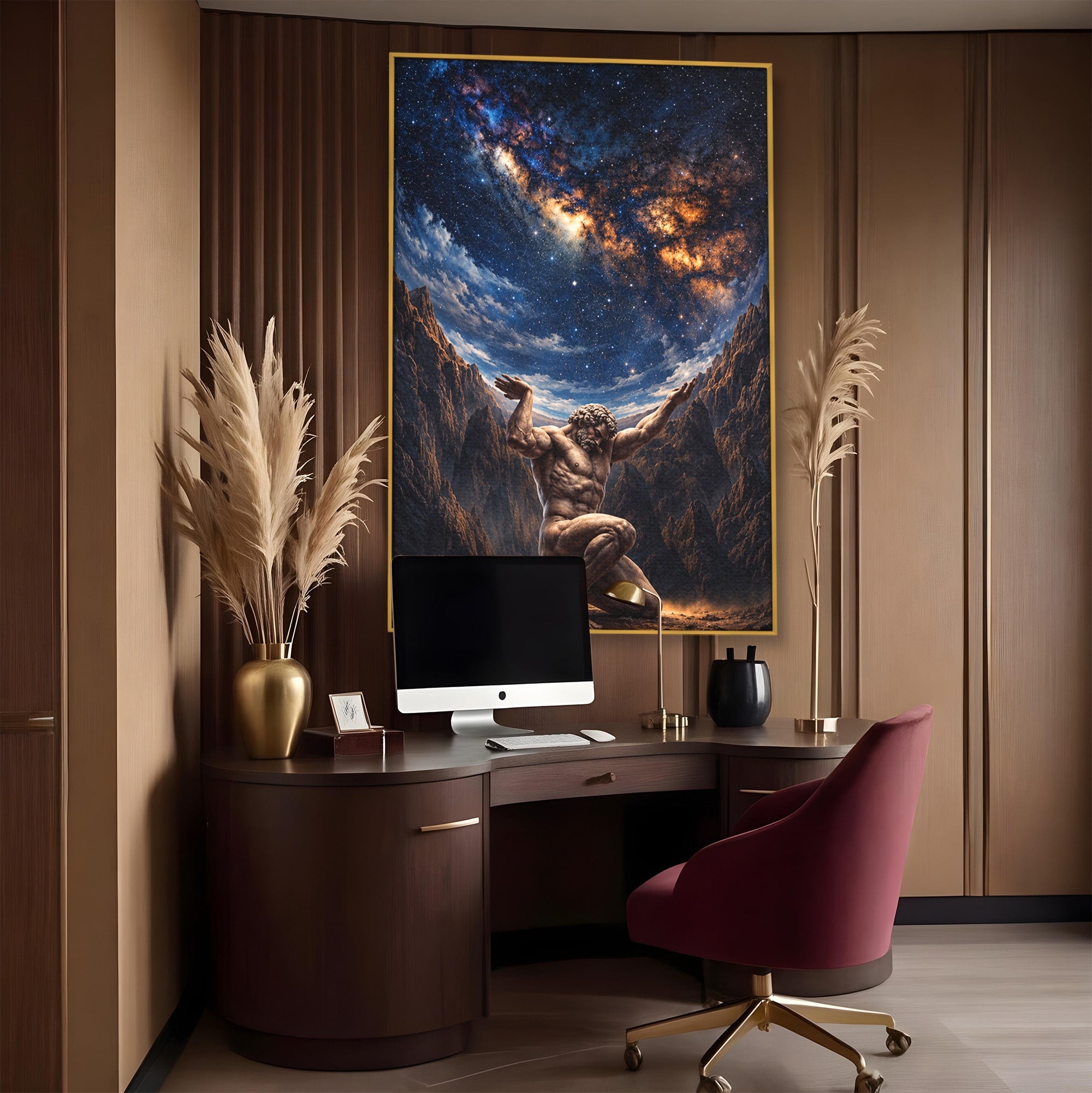Tablou Canvas Premium LuxCanva® T1029, Atlas Sprijinind Cerul, Atlas, Mitologie, Stele, Univers, Living, Culori Vibrante