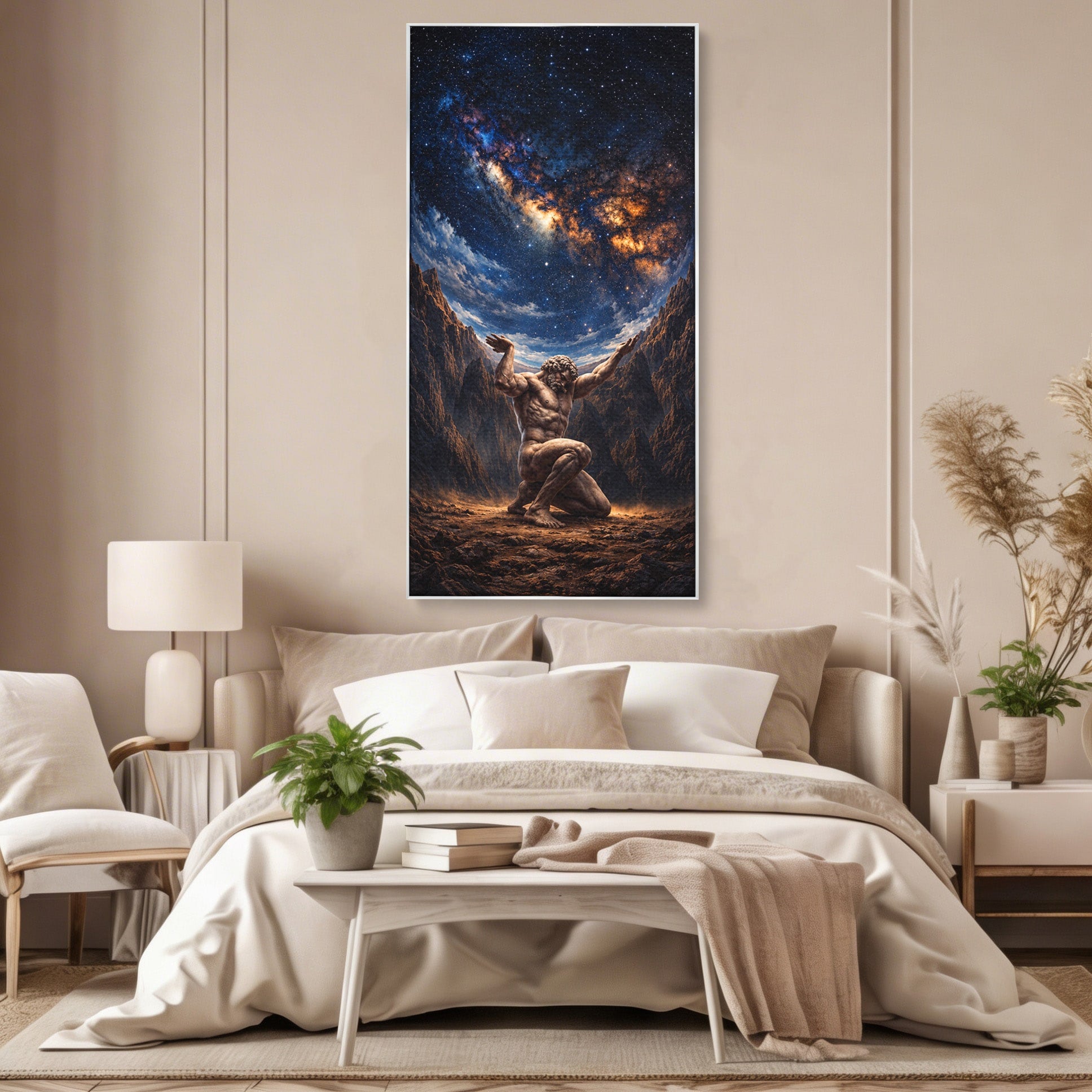 Tablou Canvas Premium LuxCanva® T1029, Atlas Sprijinind Cerul, Atlas, Mitologie, Stele, Univers, Living, Culori Vibrante