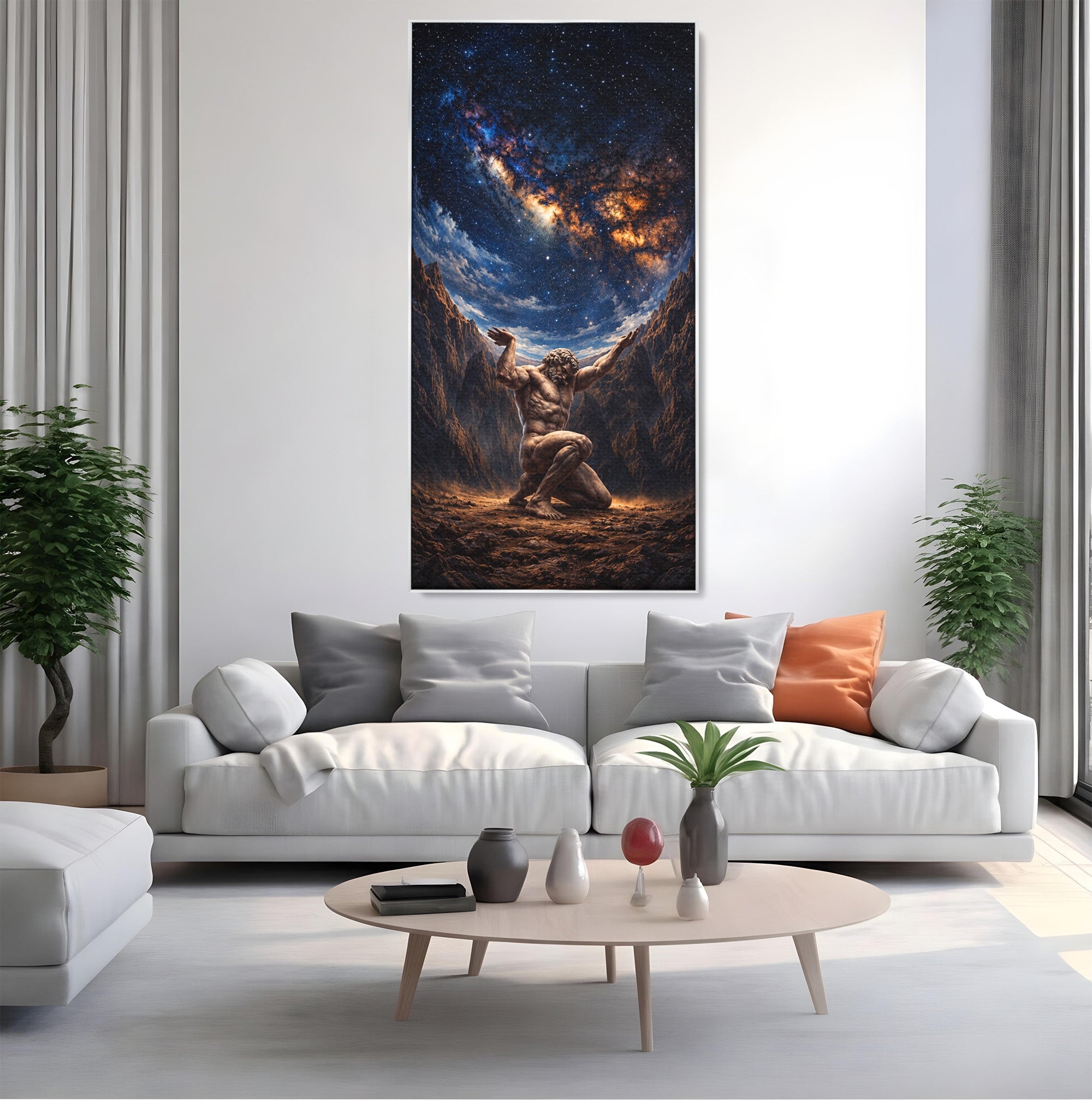 Tablou Canvas Premium LuxCanva® T1029, Atlas Sprijinind Cerul, Atlas, Mitologie, Stele, Univers, Living, Culori Vibrante