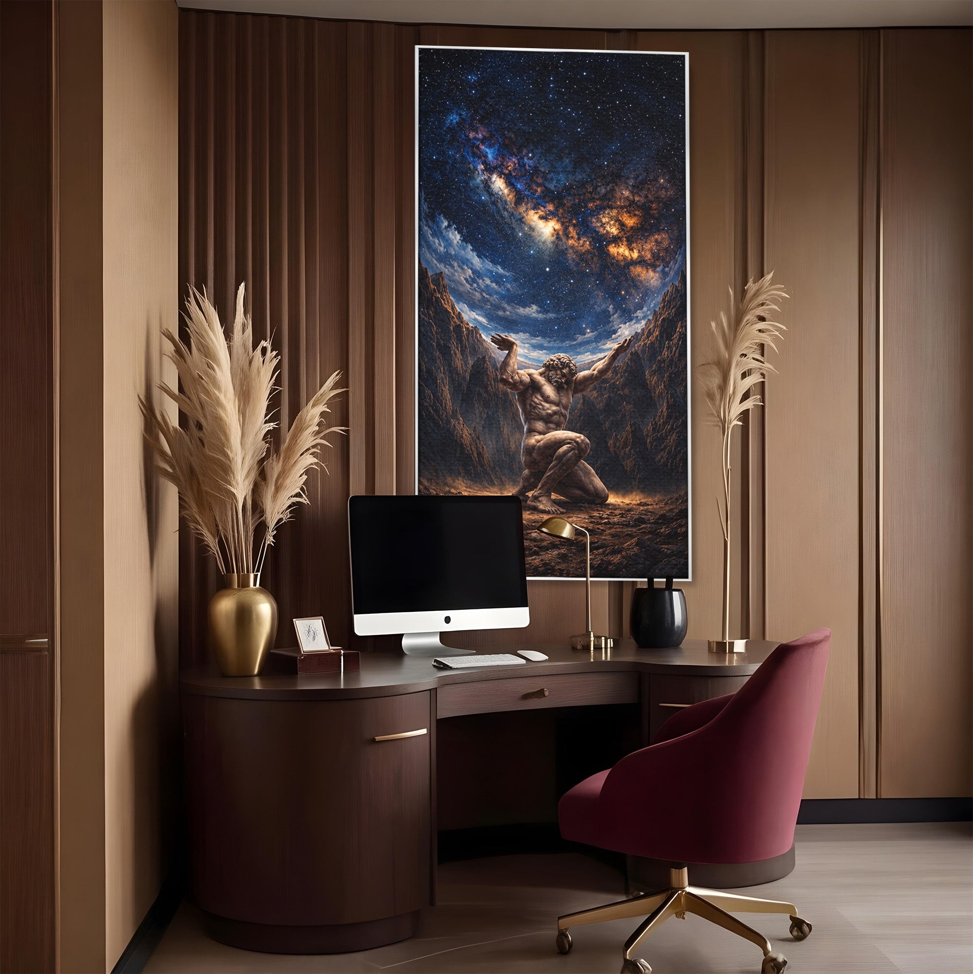 Tablou Canvas Premium LuxCanva® T1029, Atlas Sprijinind Cerul, Atlas, Mitologie, Stele, Univers, Living, Culori Vibrante