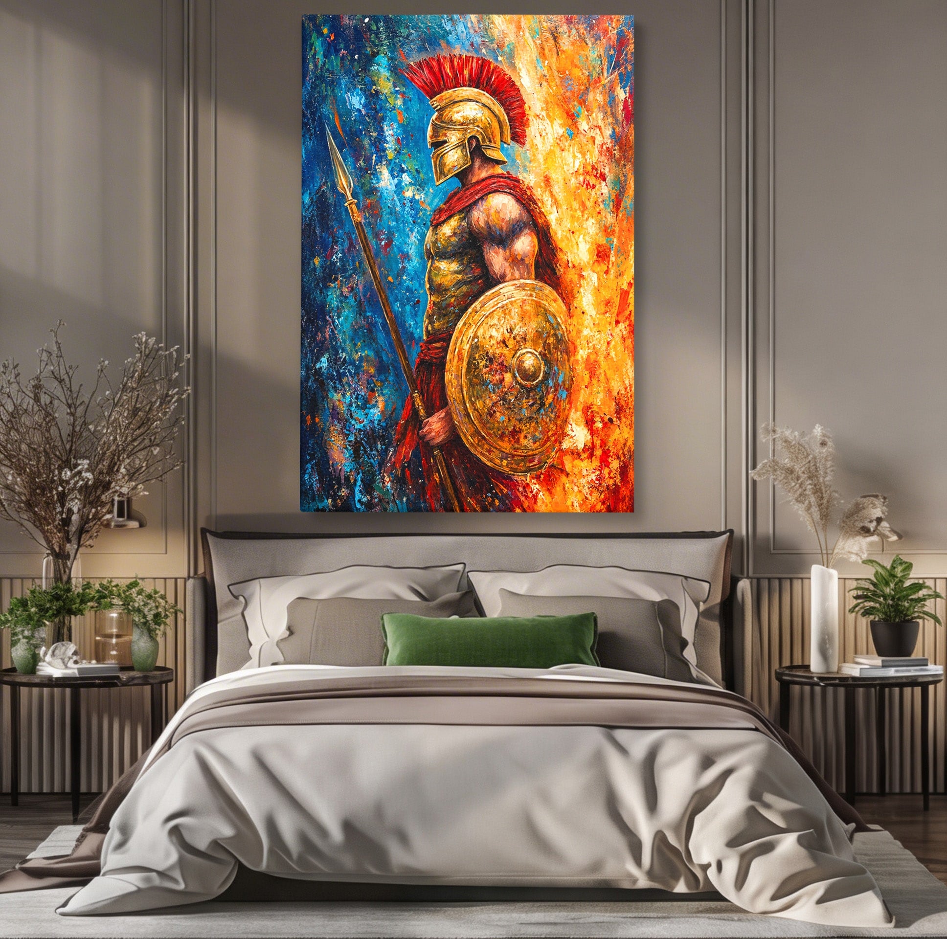 Tablou Canvas Premium LuxCanva® T1030, Razboinicul Spartan, Razboinic, Spartan, Istoric, Arta, Dormitor, Living, Culori Vibrante